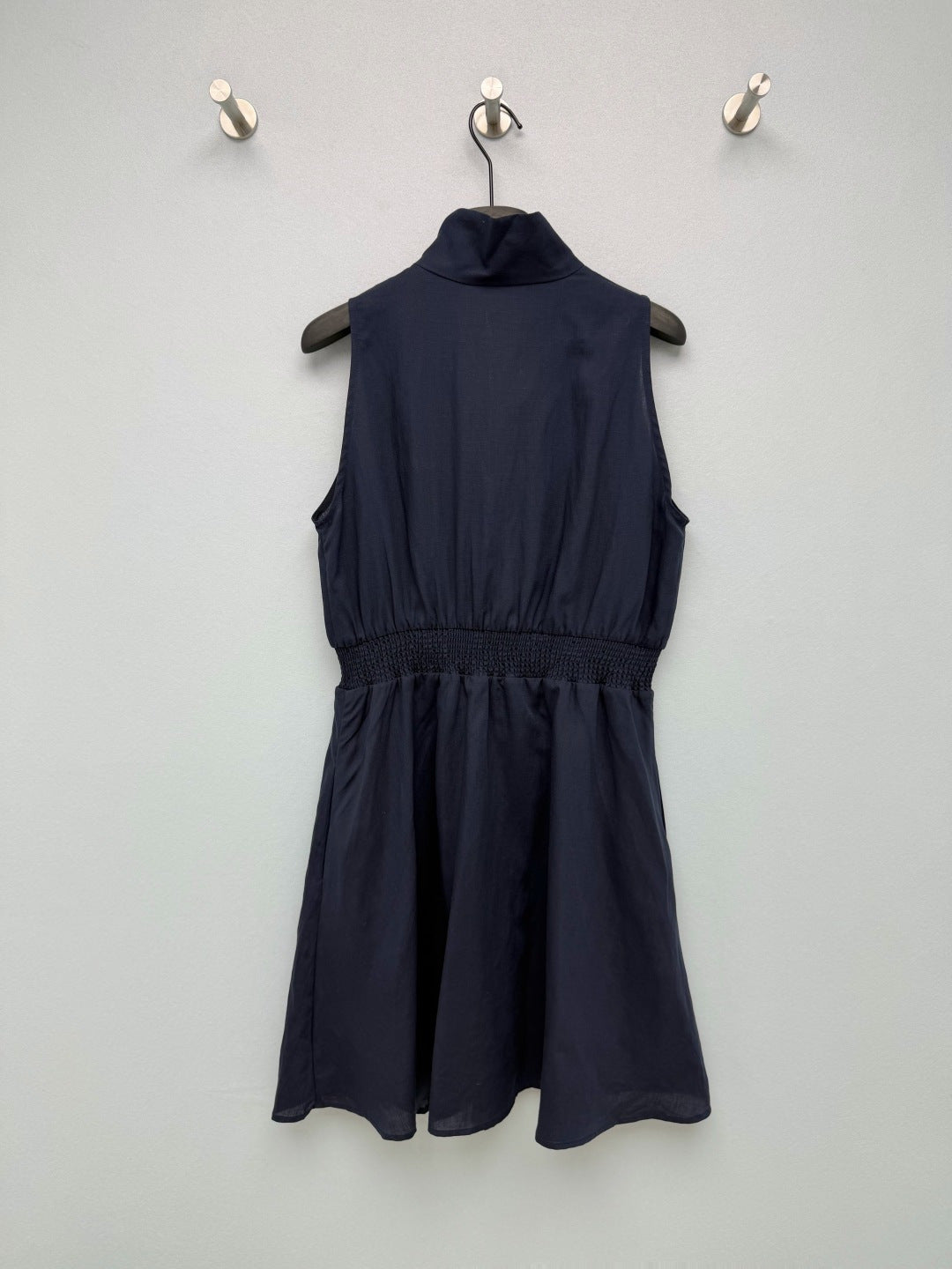 Miu Collar Zipper Sleeveless Waist-Cinching Dress Black Linen 394354