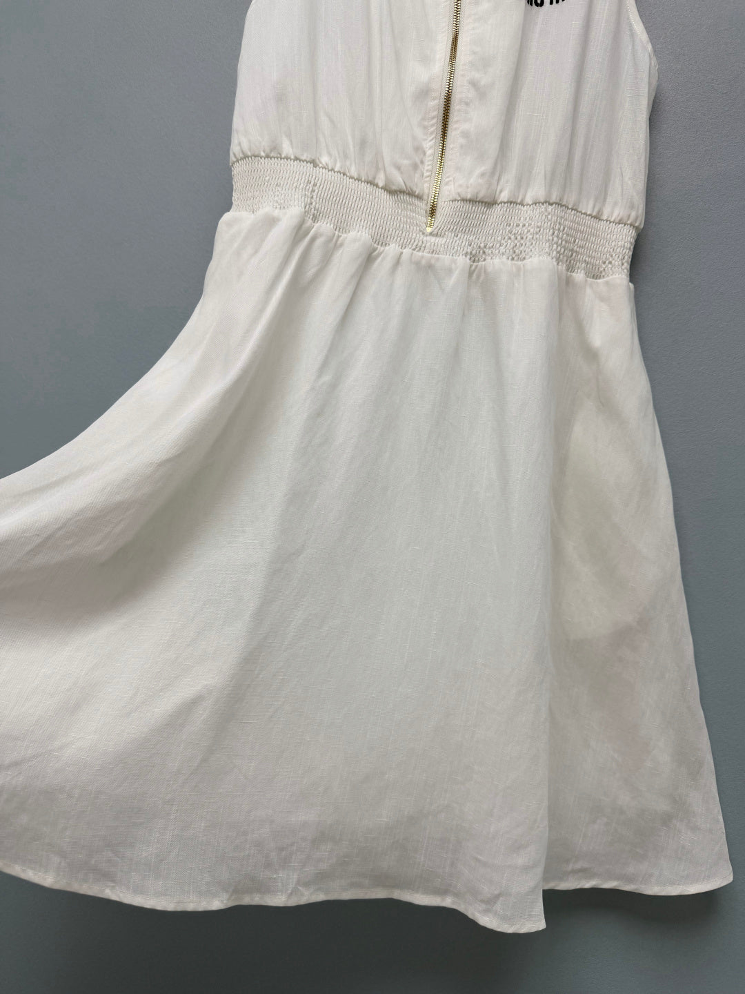 Miu Collar Zipper Sleeveless Waist-Cinching Dress White Linen 394352