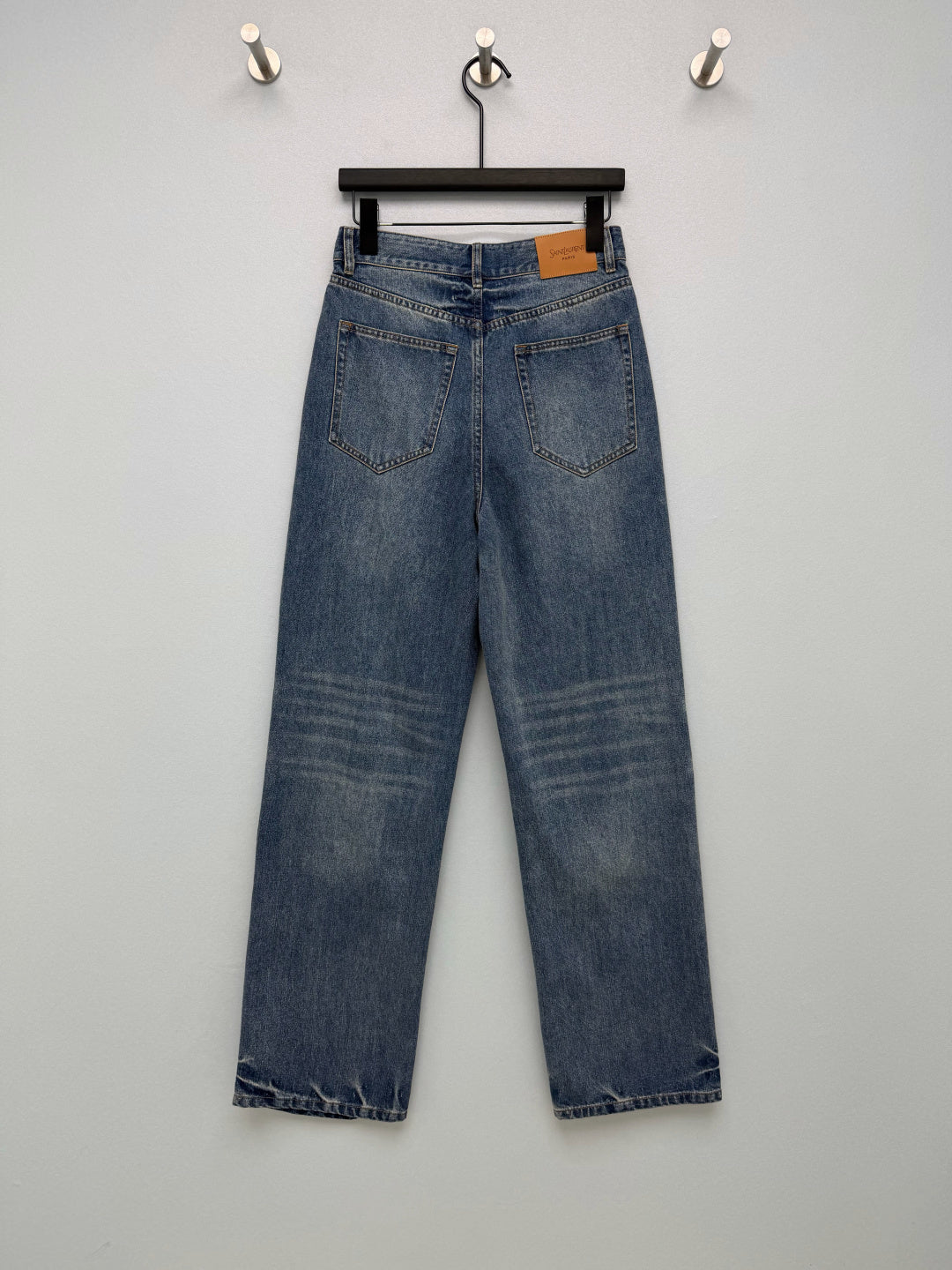 YSL Washed Wide-Leg Straight Jeans 411652