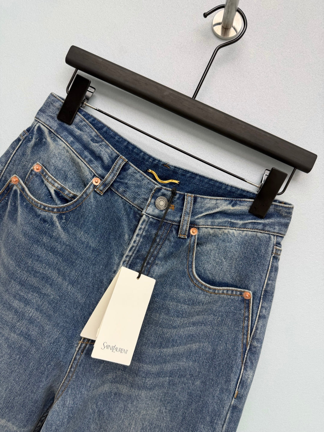 YSL Washed Wide-Leg Straight Jeans 411652