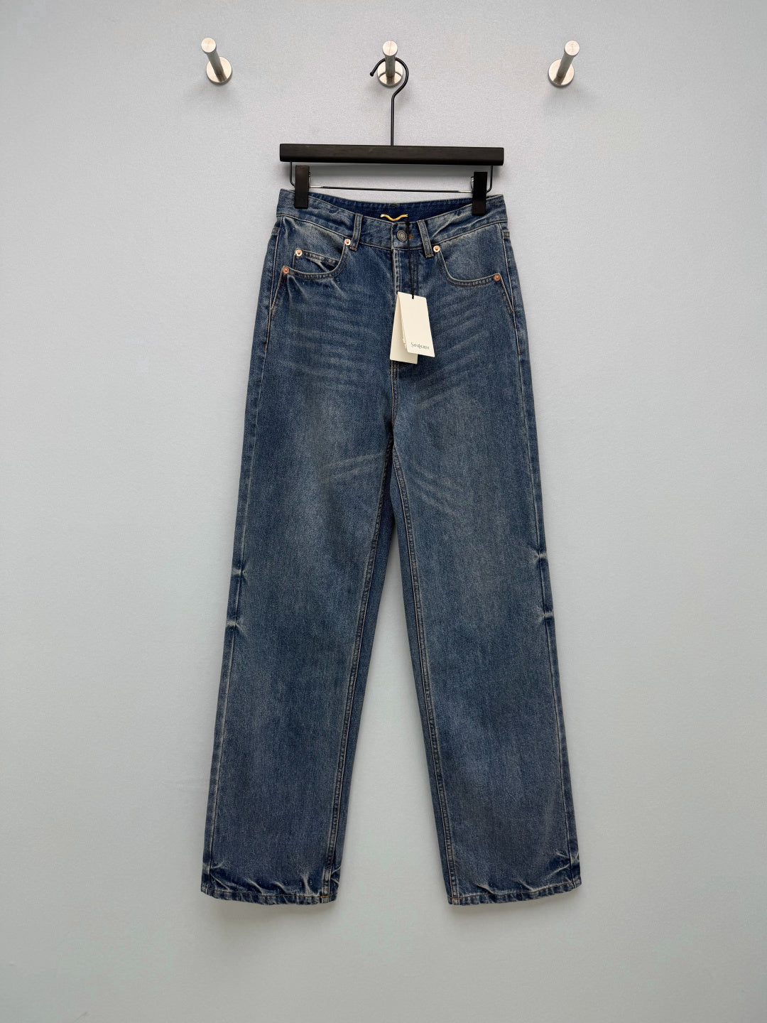 YSL Washed Wide-Leg Straight Jeans 411652