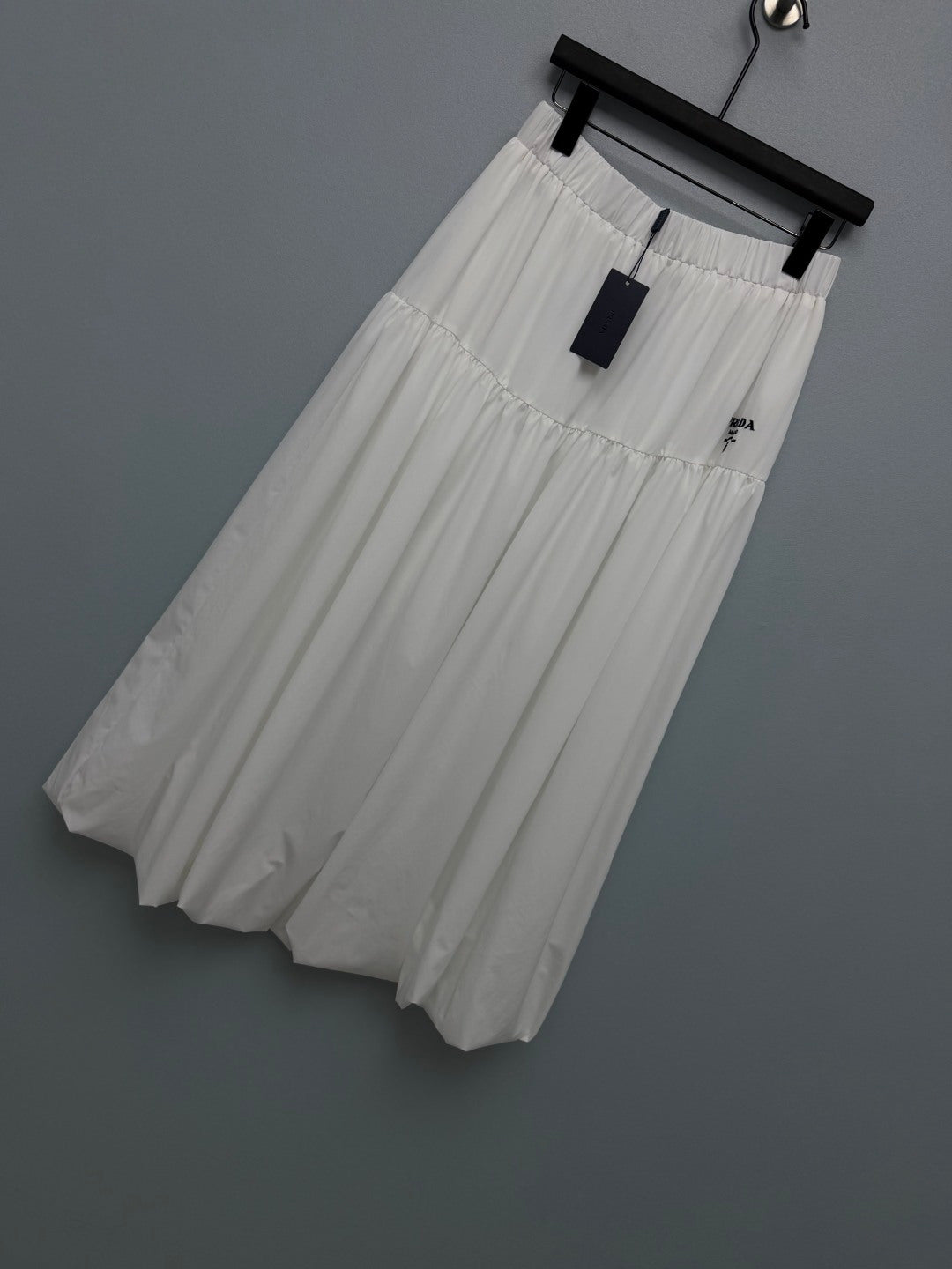 Prada 26s Elastic Waist Layered Tulip Skirt White Cotton Polyester 411636