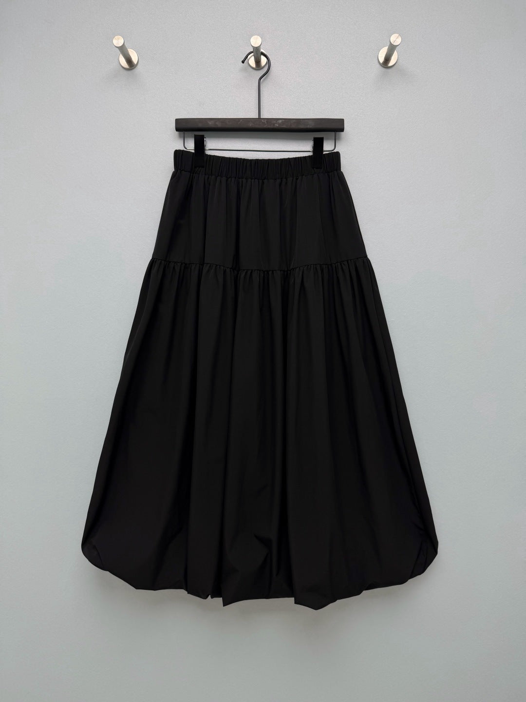 Prada 26s Elastic Waist Layered Tulip Skirt Black Cotton Polyester 411637
