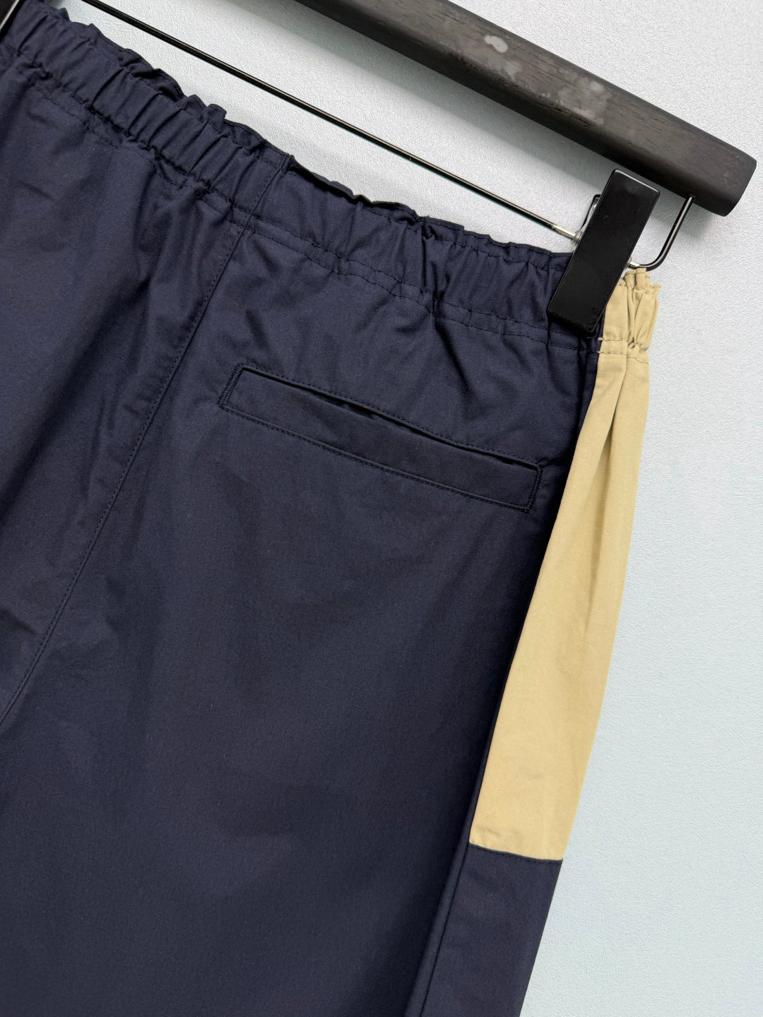 YSL Color-Blocked Elastic Waist Casual Long Pants Navy Blue Beige Linen 411613