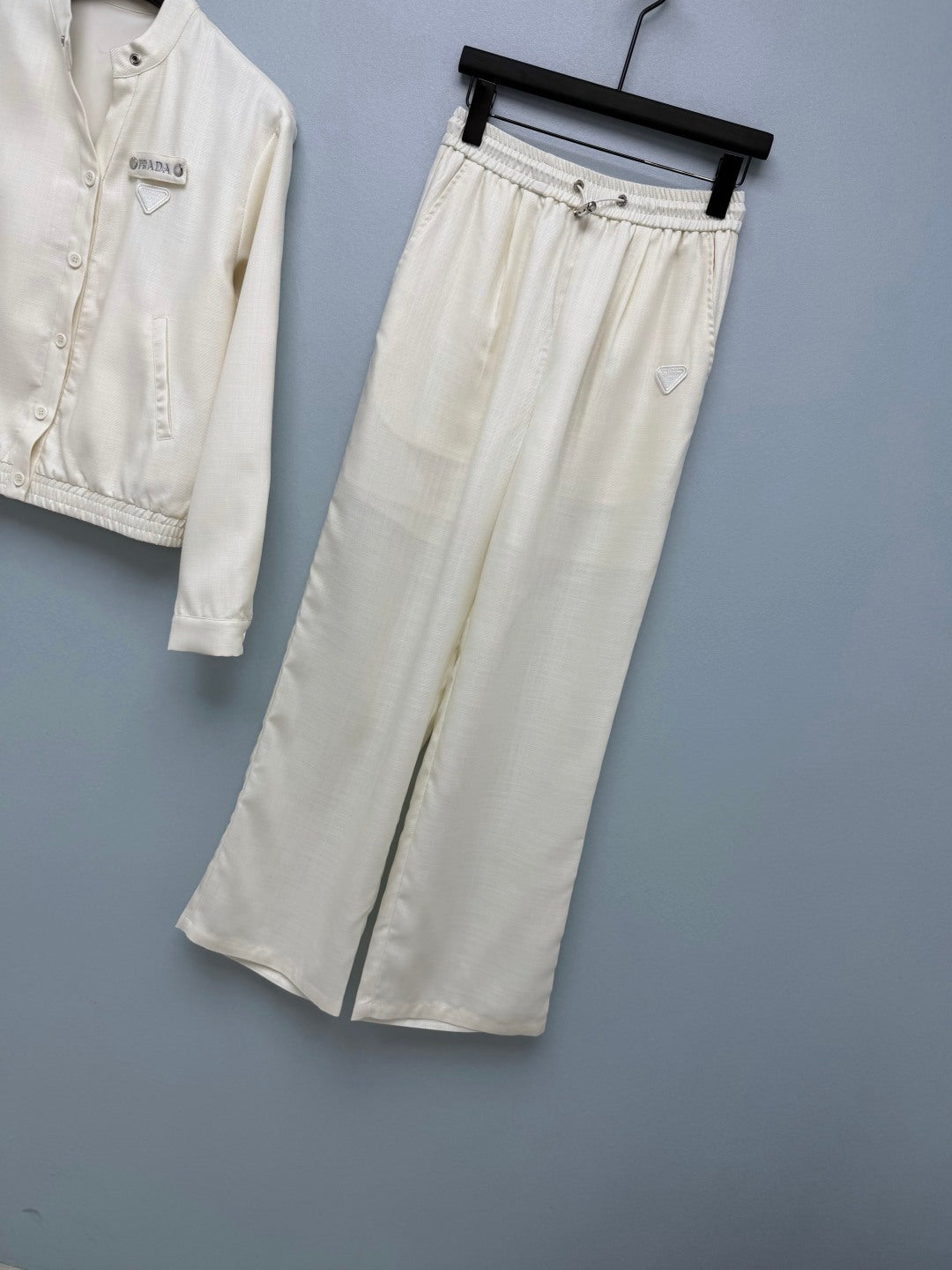 Prada 26s Set Blouson Jacket & Long Pant Ivory Polyester 421429