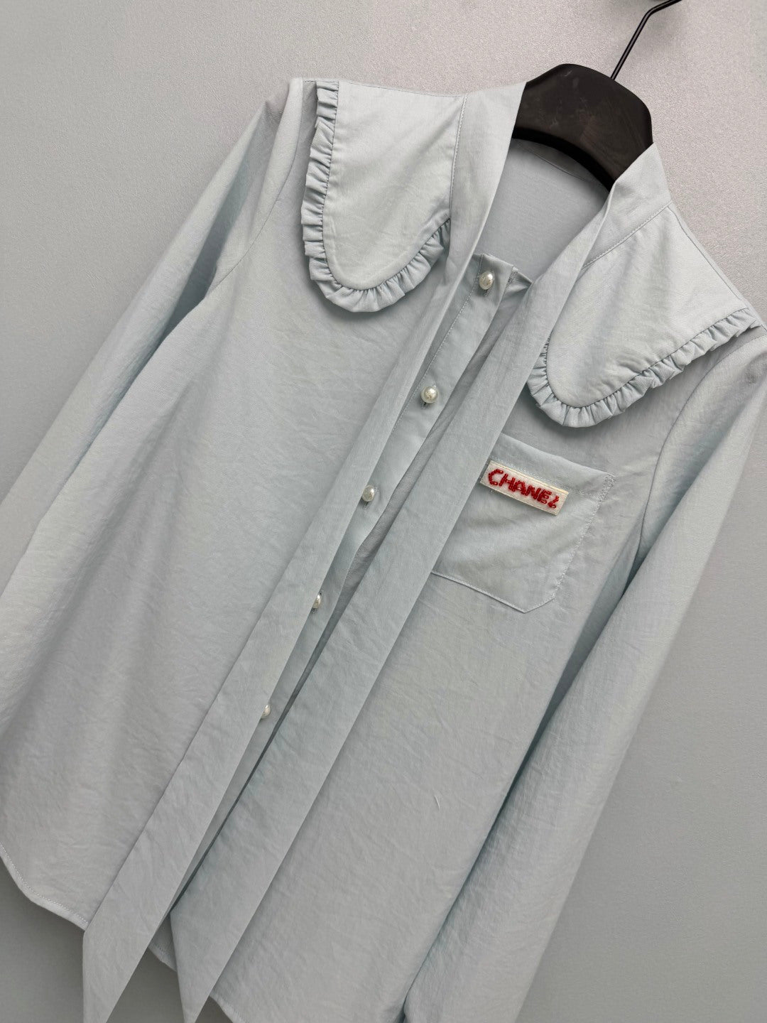 CC 26s Ruffle Oversized Collar Blouse Light Grey Polyester 421386