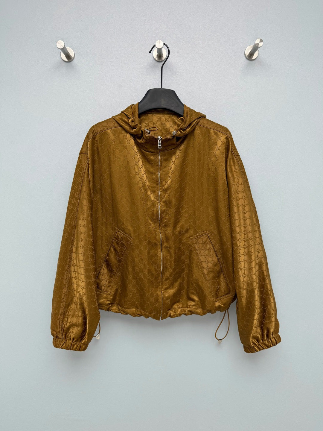 GG 26s Jacquard Short Windbreaker Jacket Brown Polyester 425208