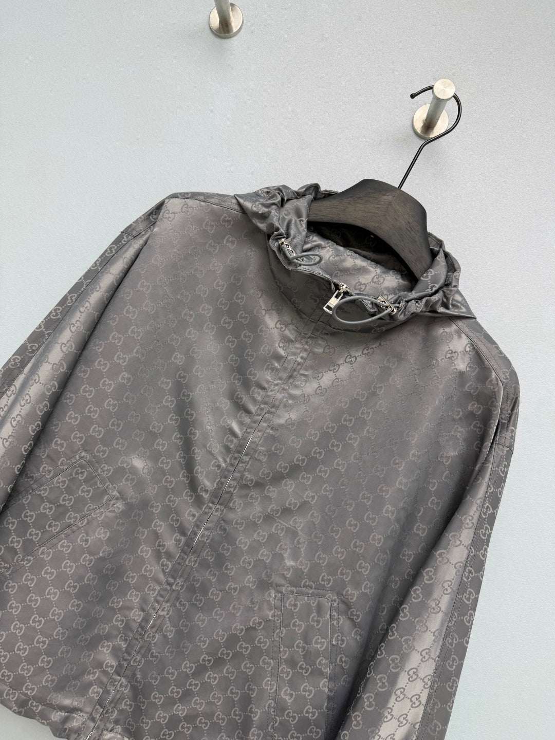 GG 26s Jacquard Short Windbreaker Jacket Grey Polyester 425201