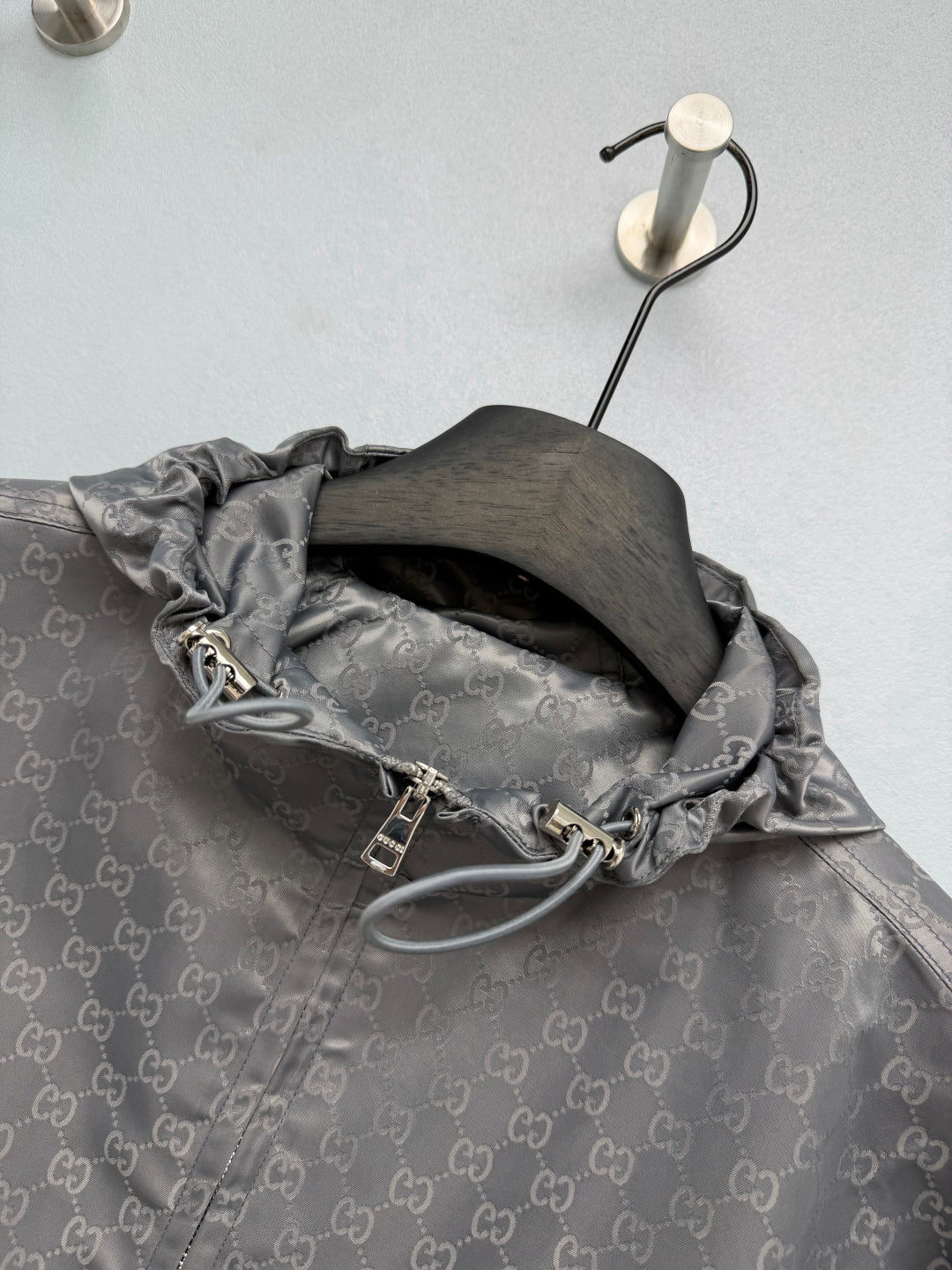 GG 26s Jacquard Short Windbreaker Jacket Grey Polyester 425201