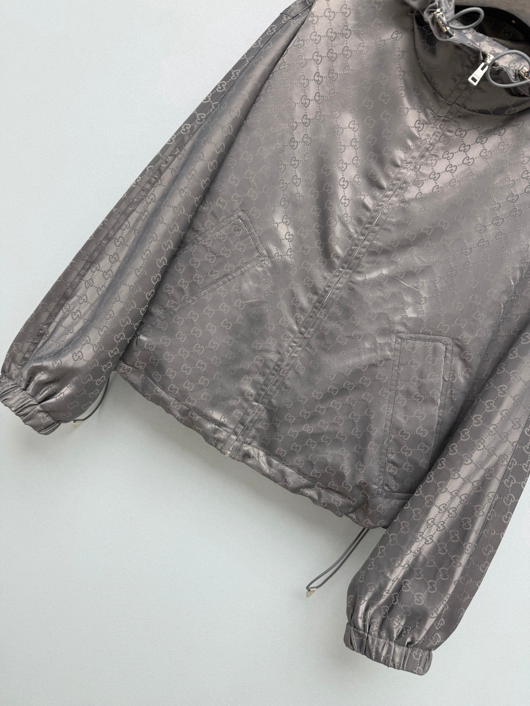 GG 26s Jacquard Short Windbreaker Jacket Grey Polyester 425201