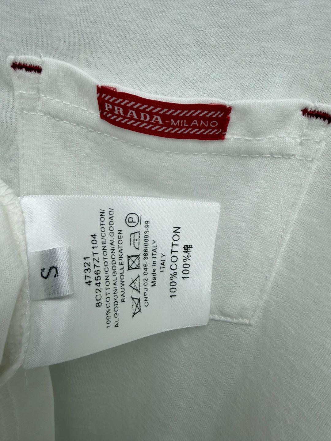 Prada 26s Half-Button Henley Collar Long-Sleeve Top White Cotton 425190