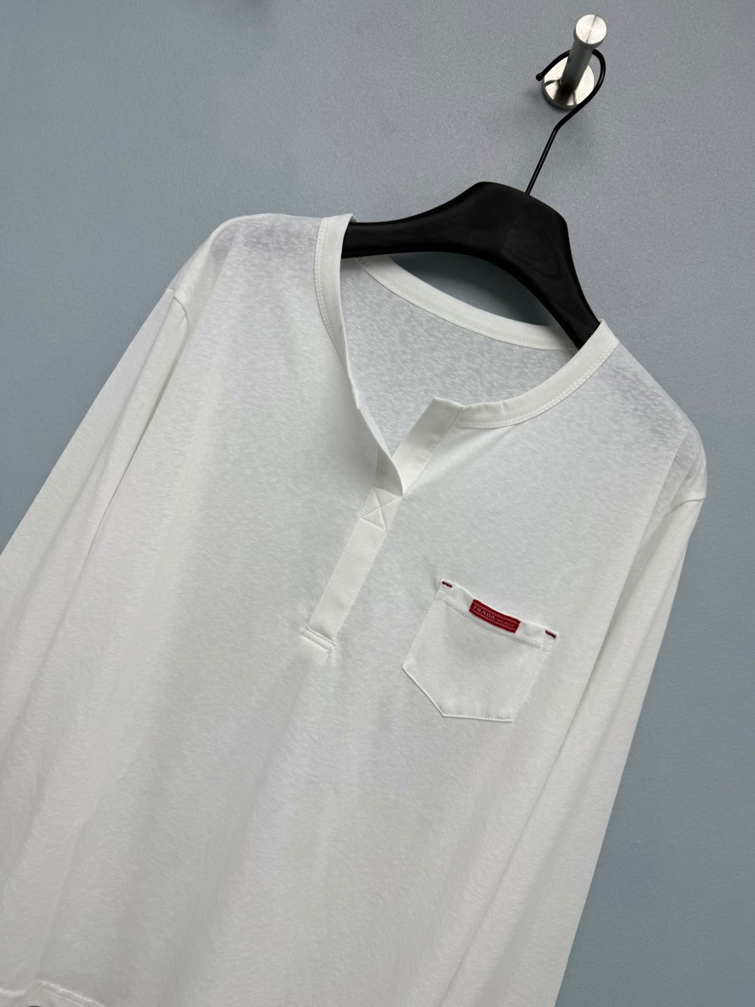 Prada 26s Half-Button Henley Collar Long-Sleeve Top White Cotton 425190