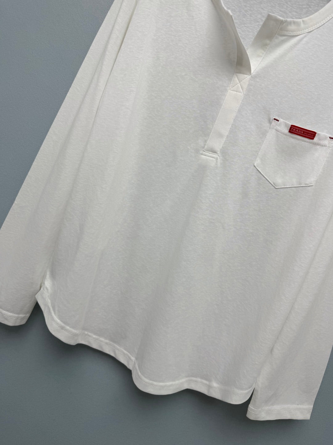 Prada 26s Half-Button Henley Collar Long-Sleeve Top White Cotton 425190
