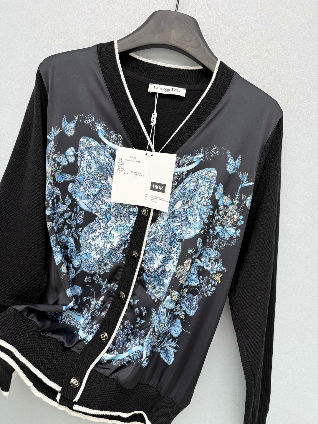 CD 26s Butterfly Floral Patchwork Cardigan Blue Black Polyester 425175