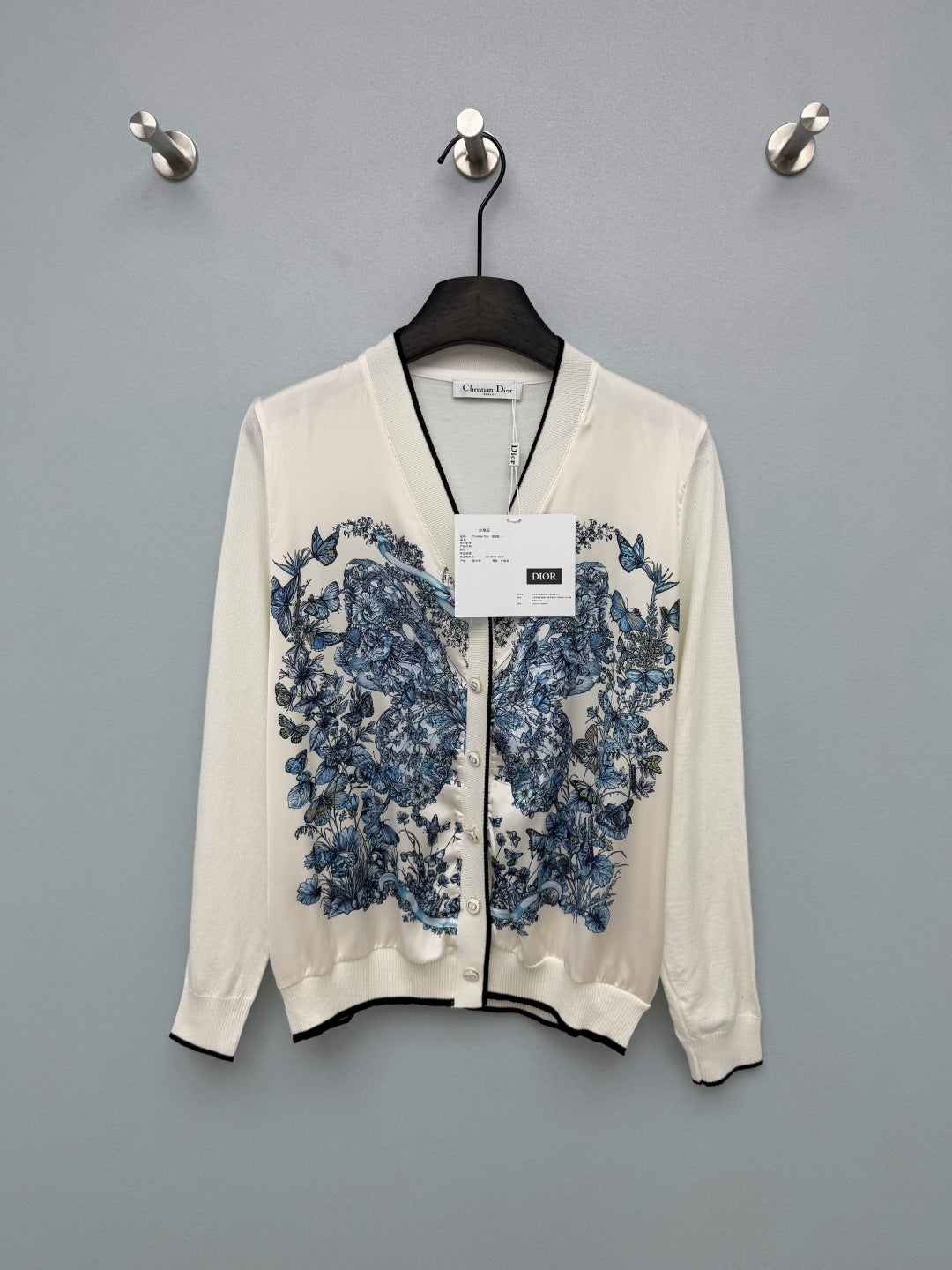 CD 26s Butterfly Floral Patchwork Cardigan Blue Cream Polyester 425176