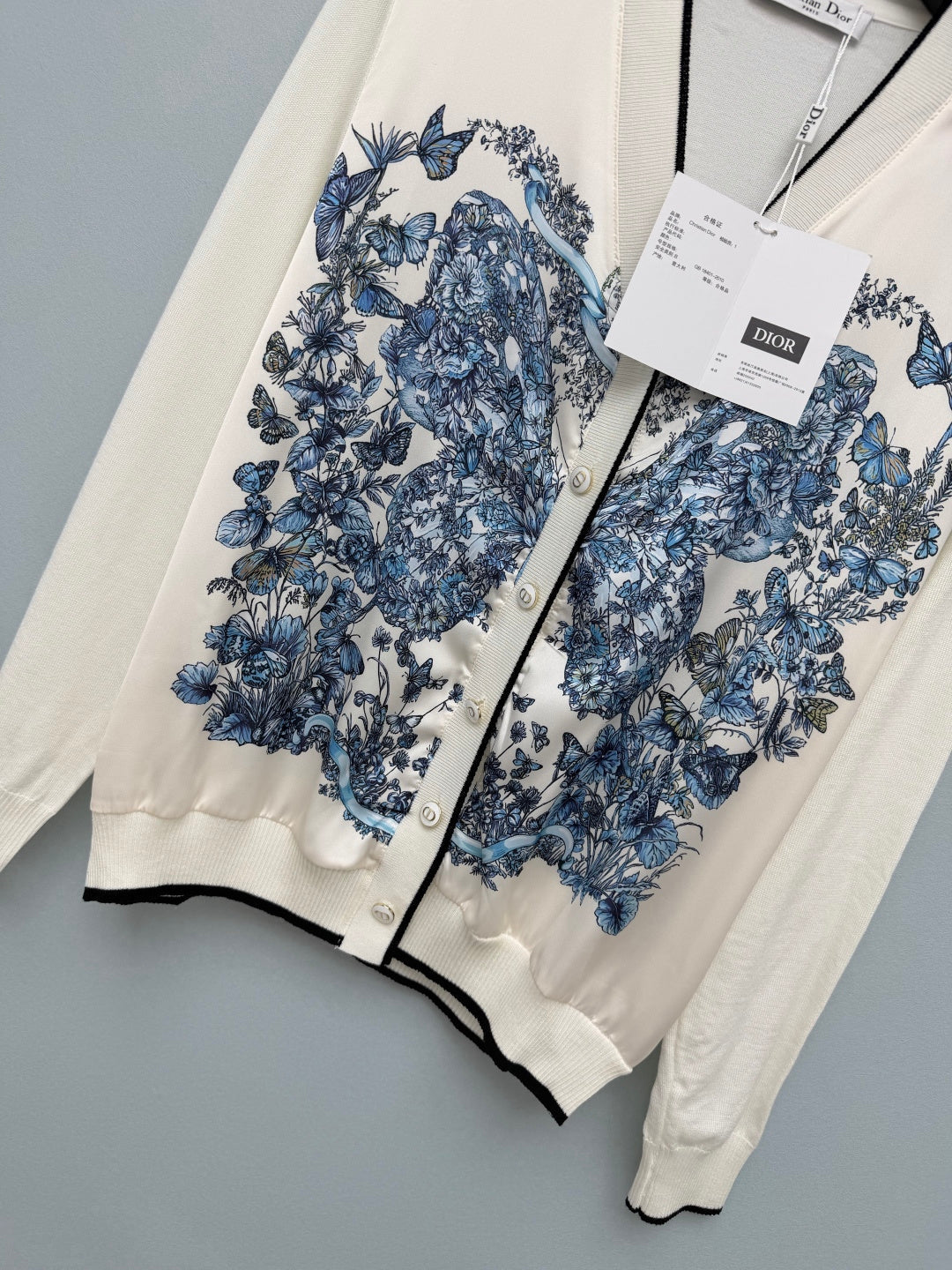 CD 26s Butterfly Floral Patchwork Cardigan Blue Cream Polyester 425176