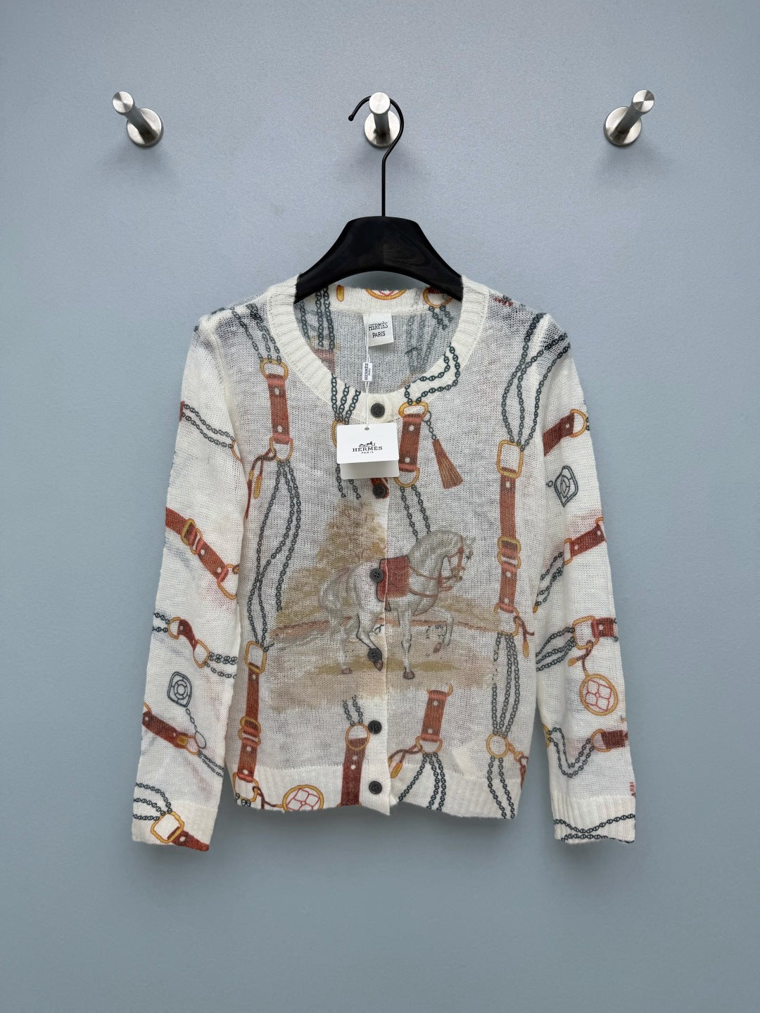 HM 26s Equestrian-Style Thin Knit Cardigan Wool 425165