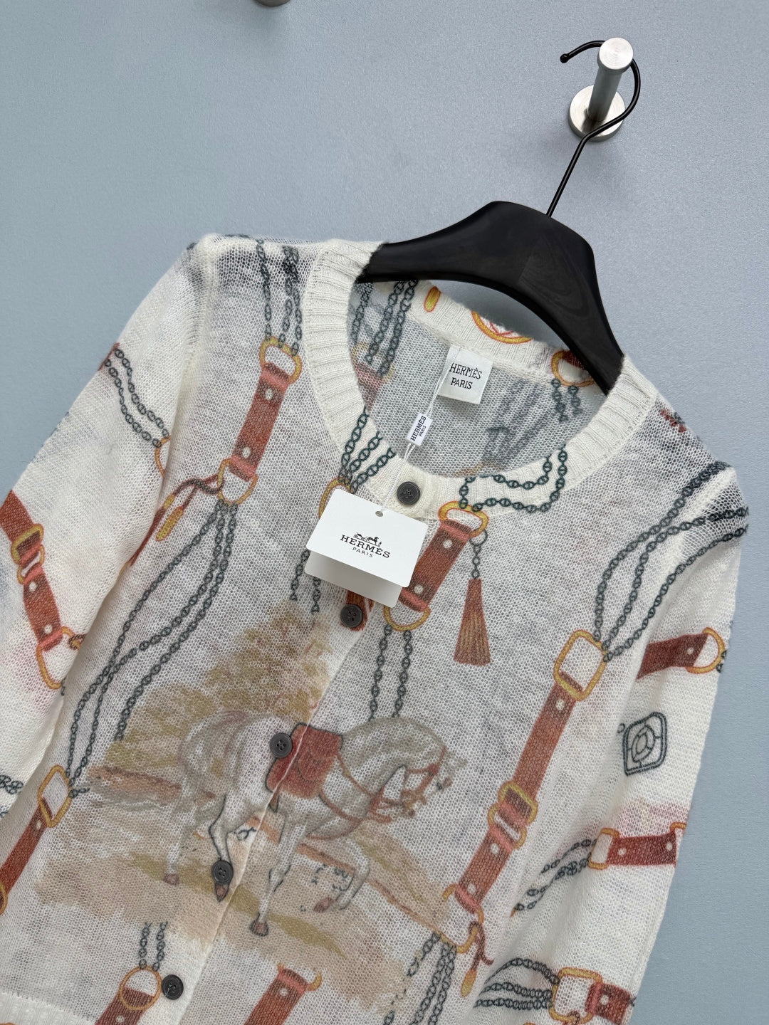 HM 26s Equestrian-Style Thin Knit Cardigan Wool 425165