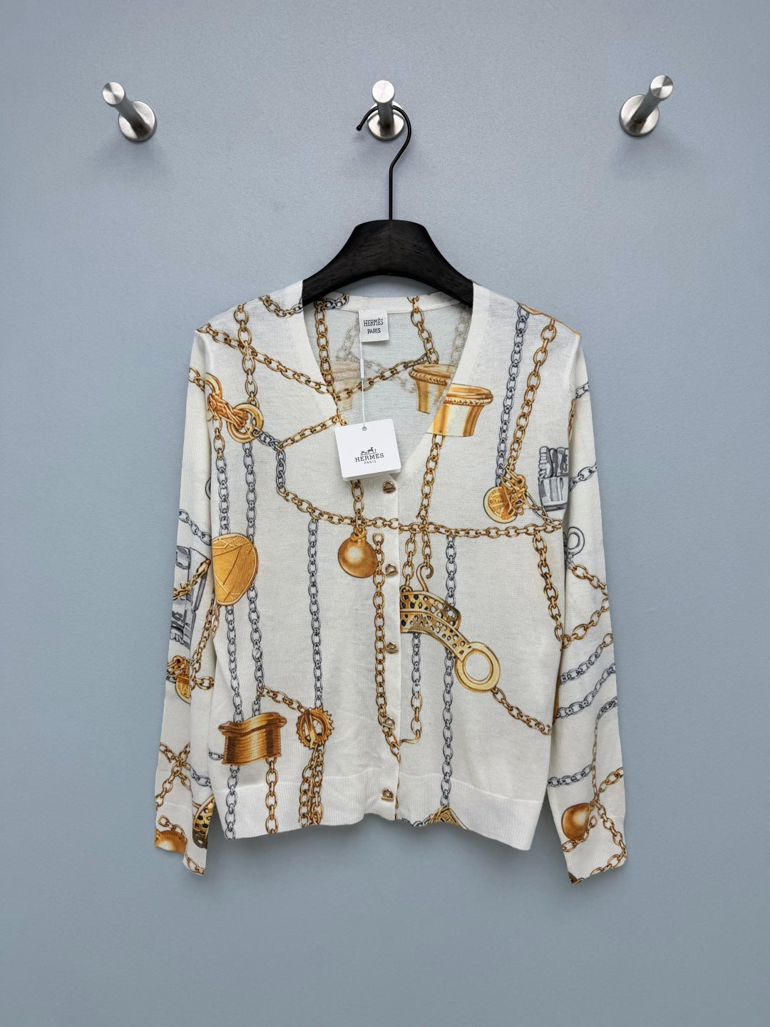 HM 26s Equestrian-Style Thin Knit Cardigan Wool 425156