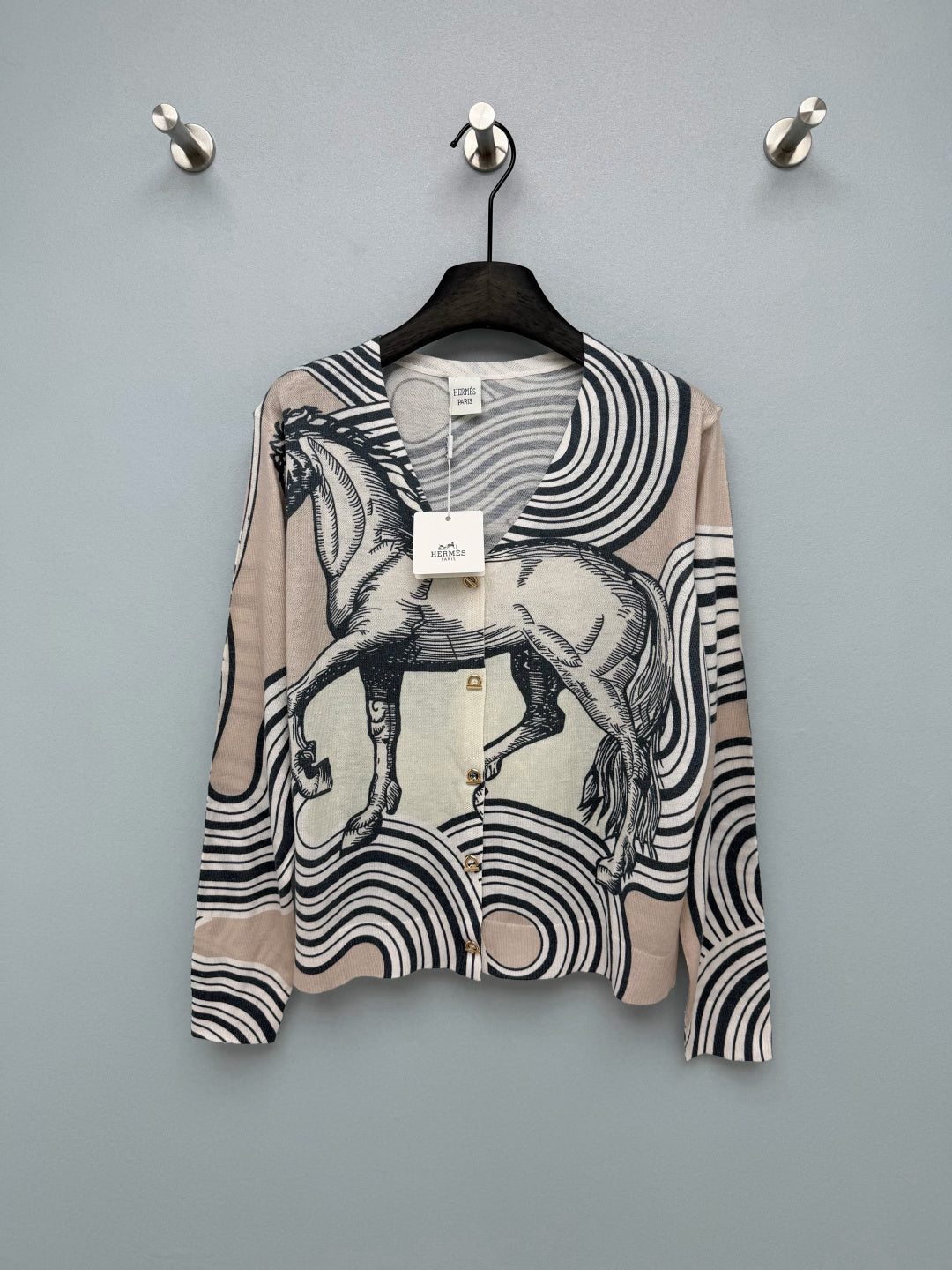 HM 26s Equestrian-Style Thin Knit Cardigan Wool 425153