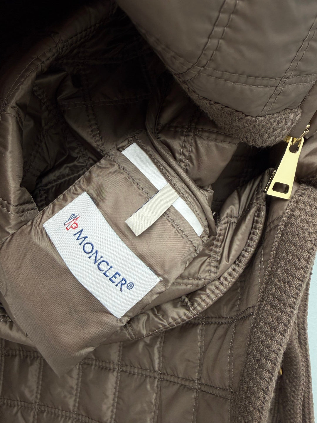 Moncler 26s Padded Coat with Classic Check Quilting Taupe 425138