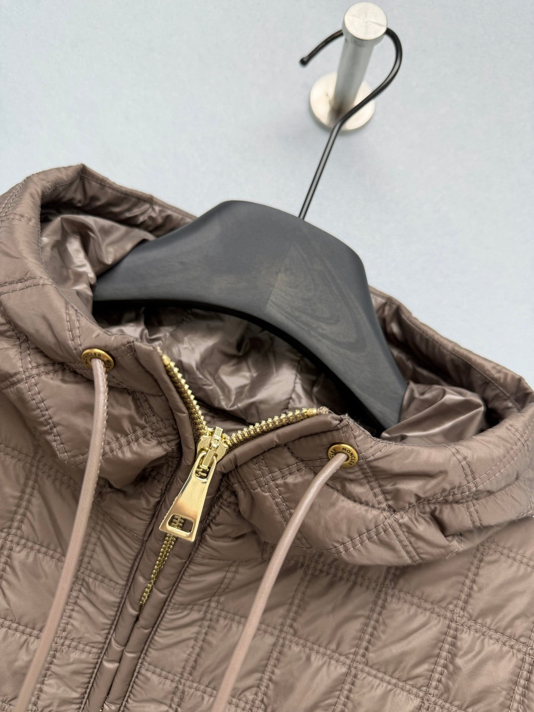 Moncler 26s Padded Coat with Classic Check Quilting Taupe 425138