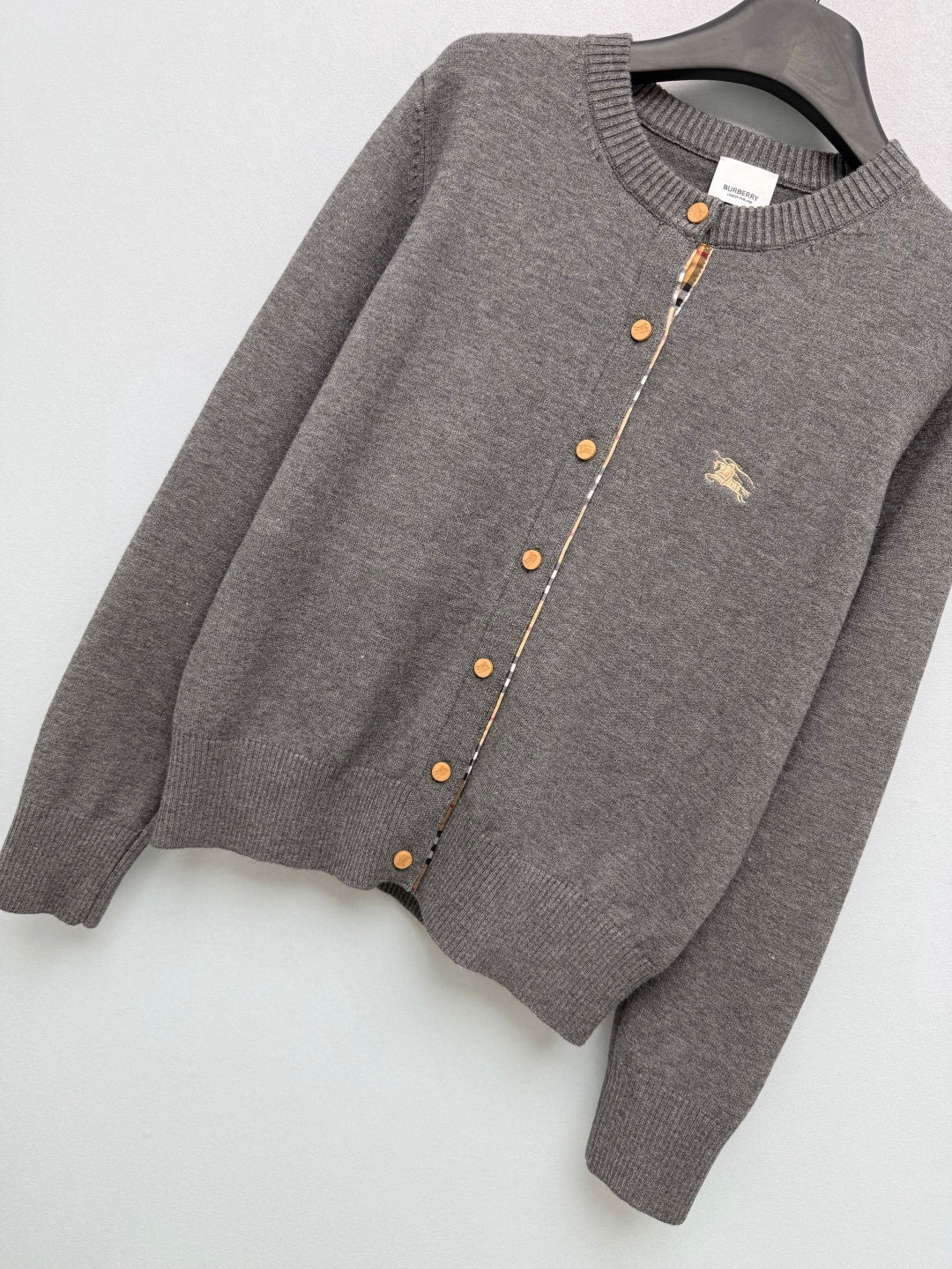 Burberry 26s Cardigan Sweater Dark Grey Stripe Placket Knit 436076