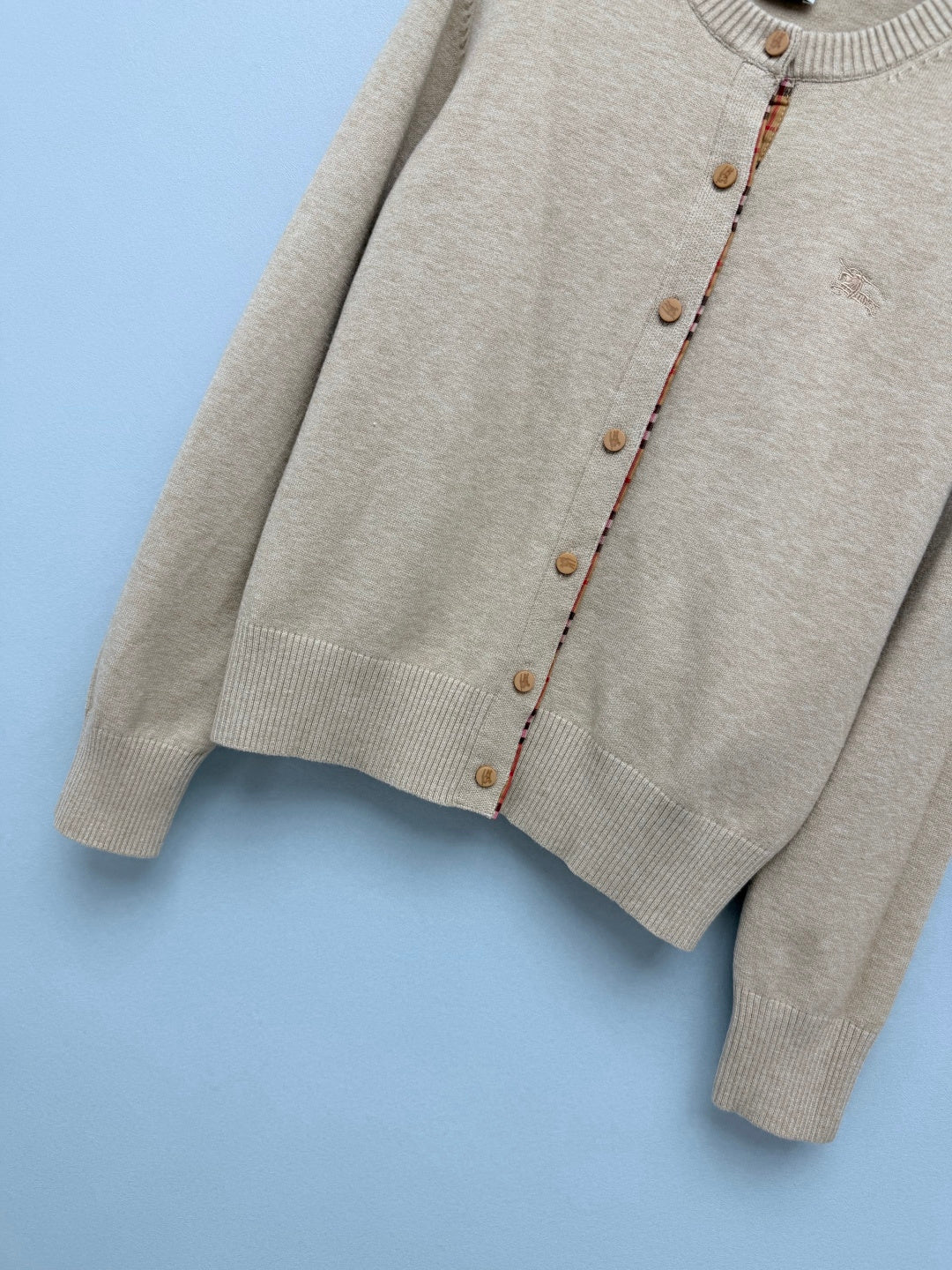 Burberry 26s Cardigan Sweater Beige Stripe Placket Knit 436079