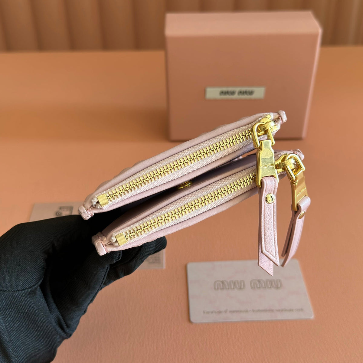 Miumiu 26s Small Matelasse Card Holder 11 In Light Pink Calfskin Gold Hardware