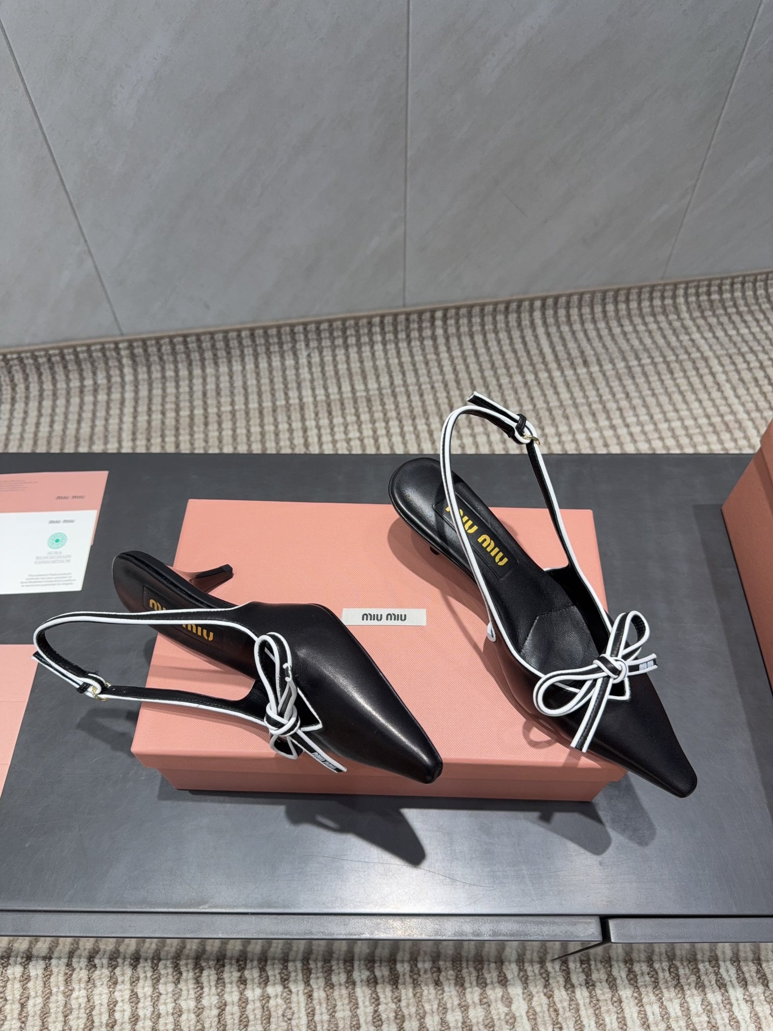 Miu 26s Slingback 55mm In Black White Calfskin With Bow