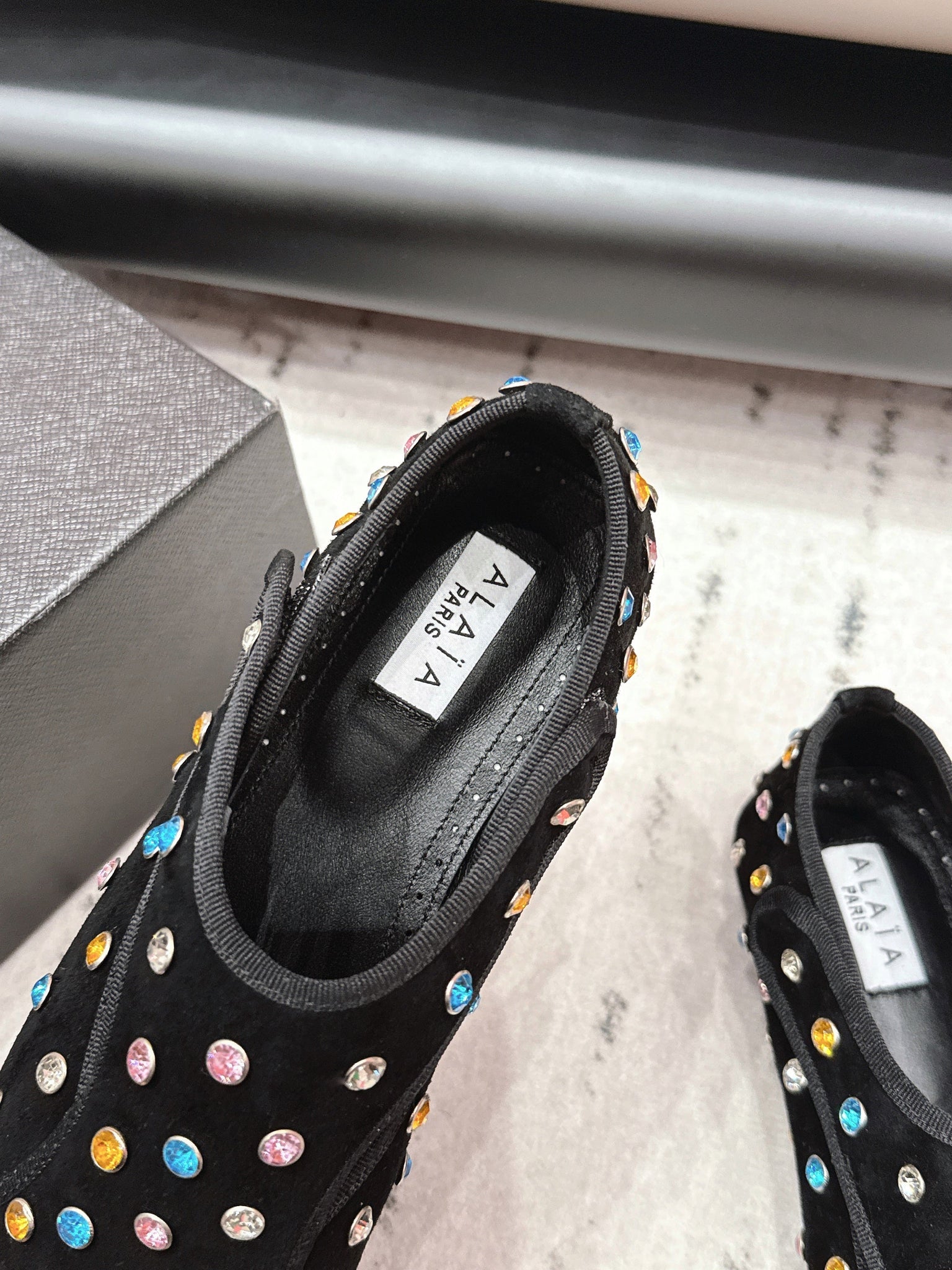 Alaia 26s Embellished Flats In Light Brown Suede