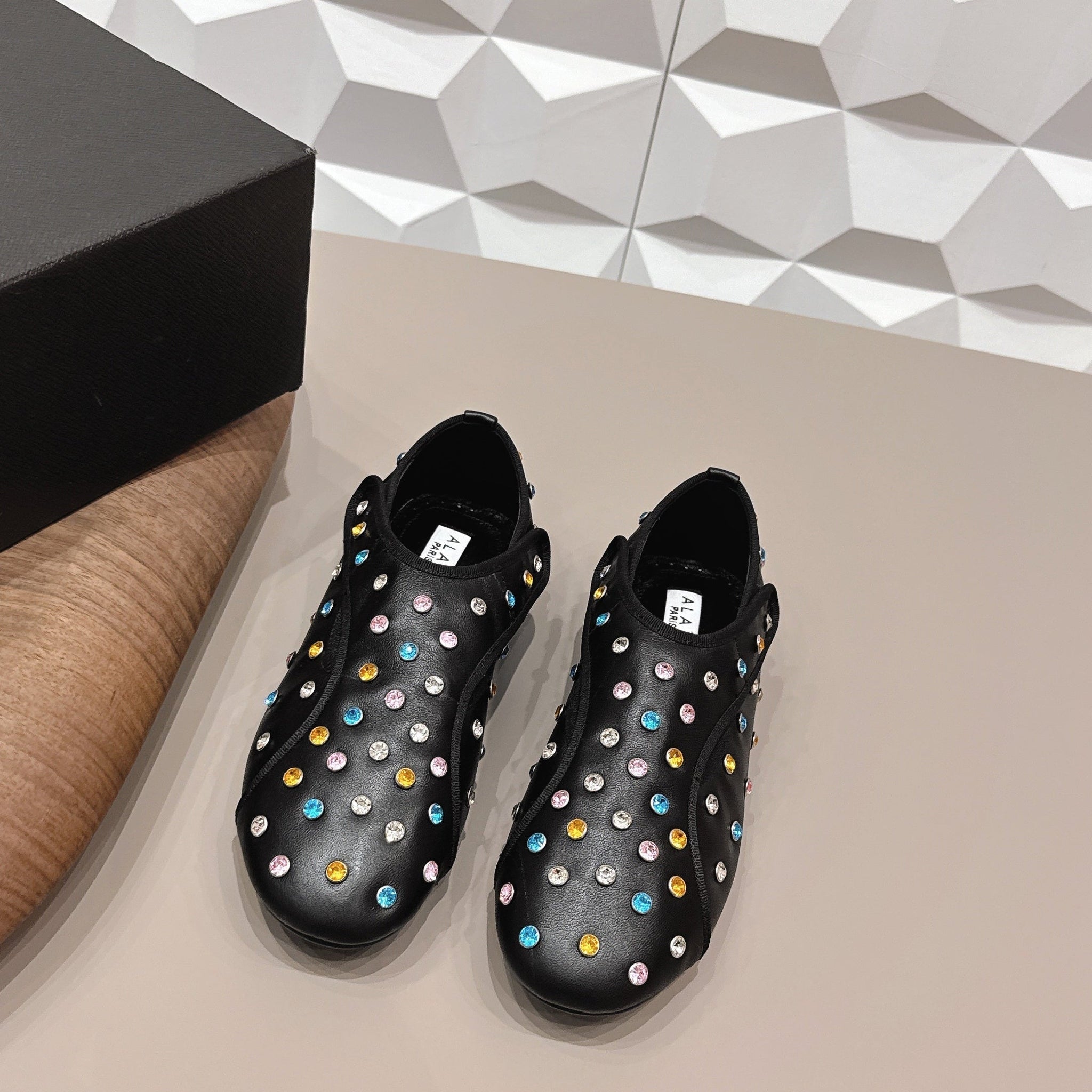Alaia 26s Embellished Flats In Black Lambskin