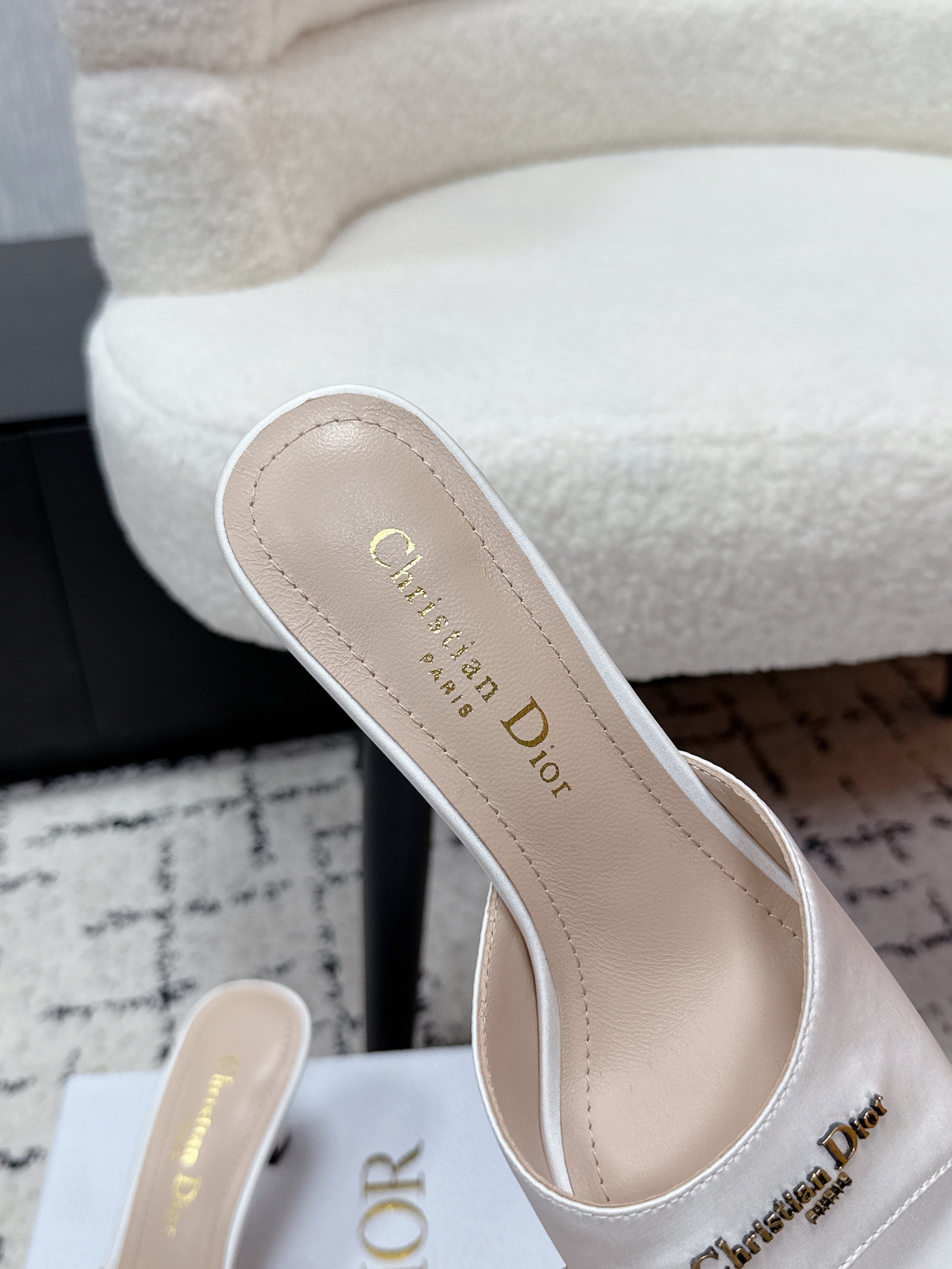 CD Square-Toed Sandal White Satin 617519