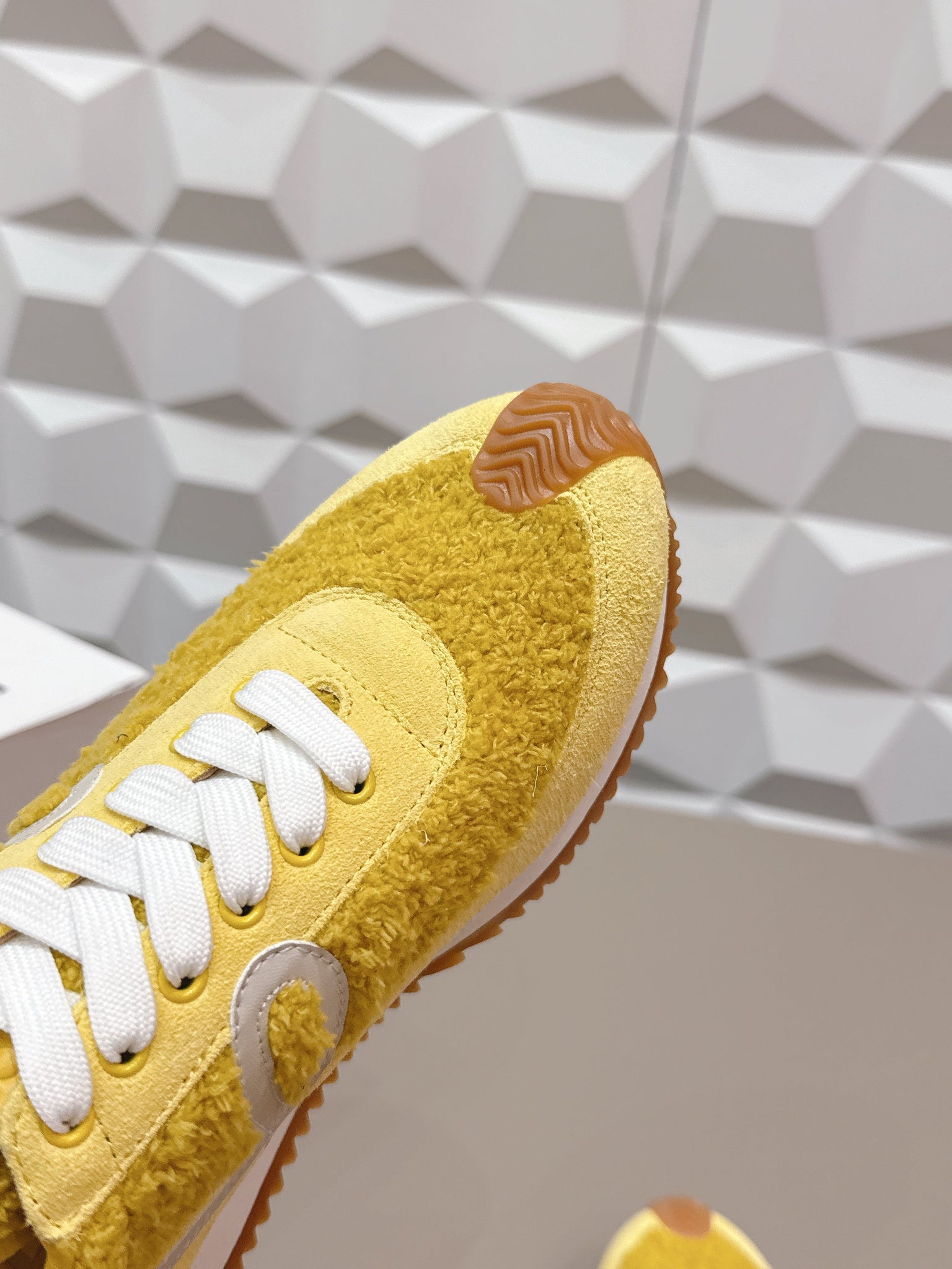 Loewe 26s Flow Runner Sneaker In Yellow Suede And Teddy Fabric And Calfskin