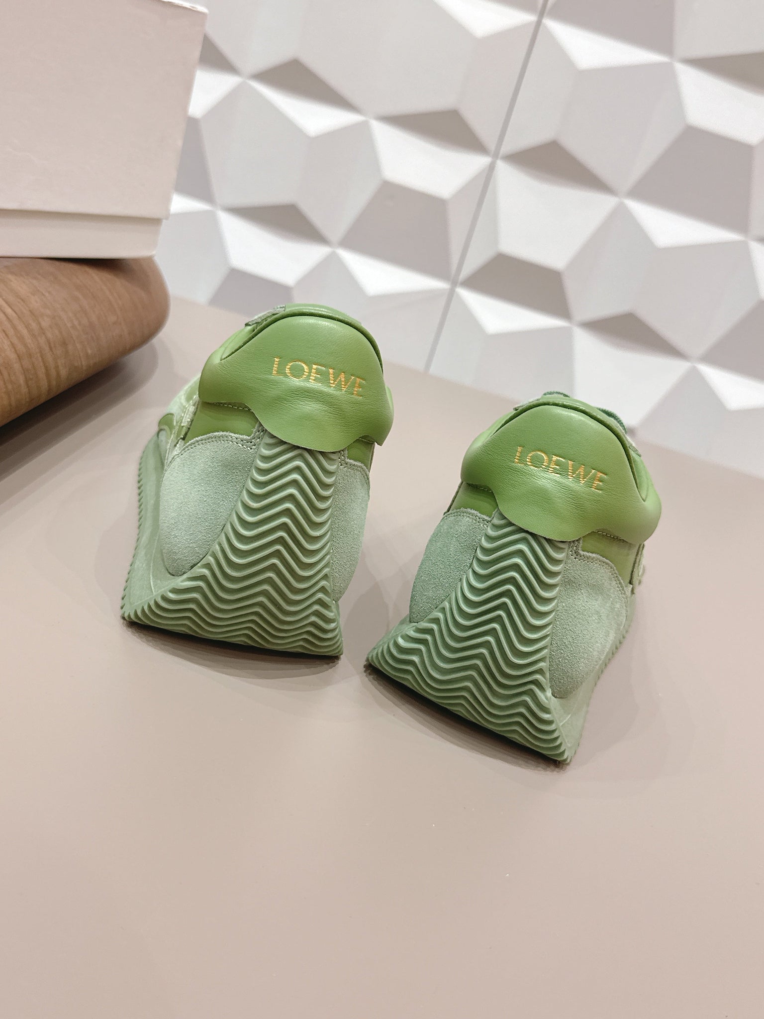 Loewe 26s Flow Runner Sneaker In Olive Green Calfskin And Suede