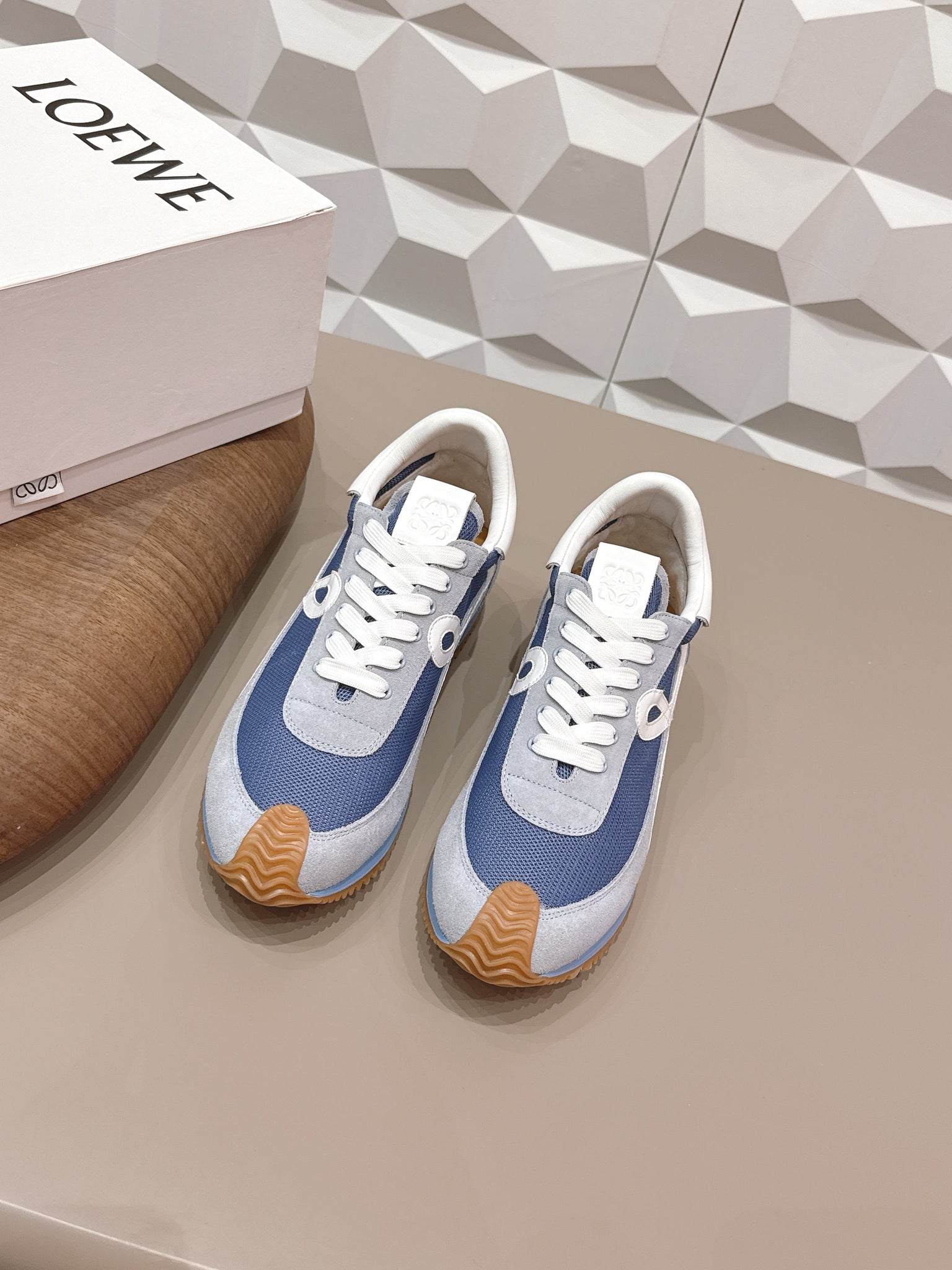 Loewe 26s Flow Runner Sneaker In Light Gray And Blue Suede And Calfskin Style 2