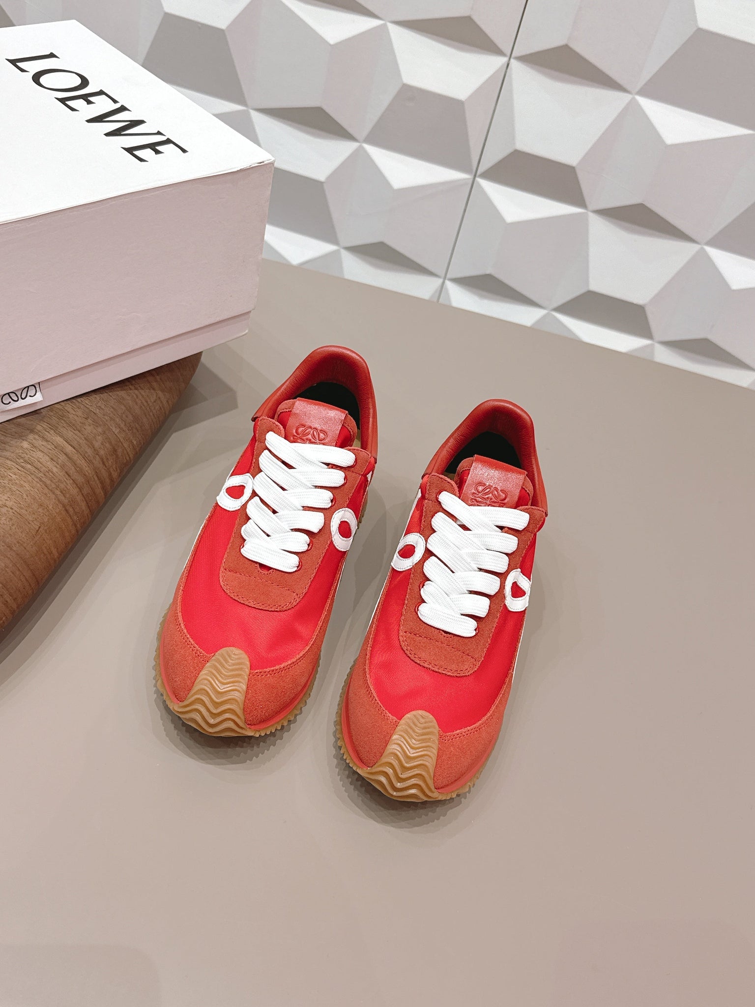 Loewe 26s Flow Runner Sneaker In Red Suede And Calfskin