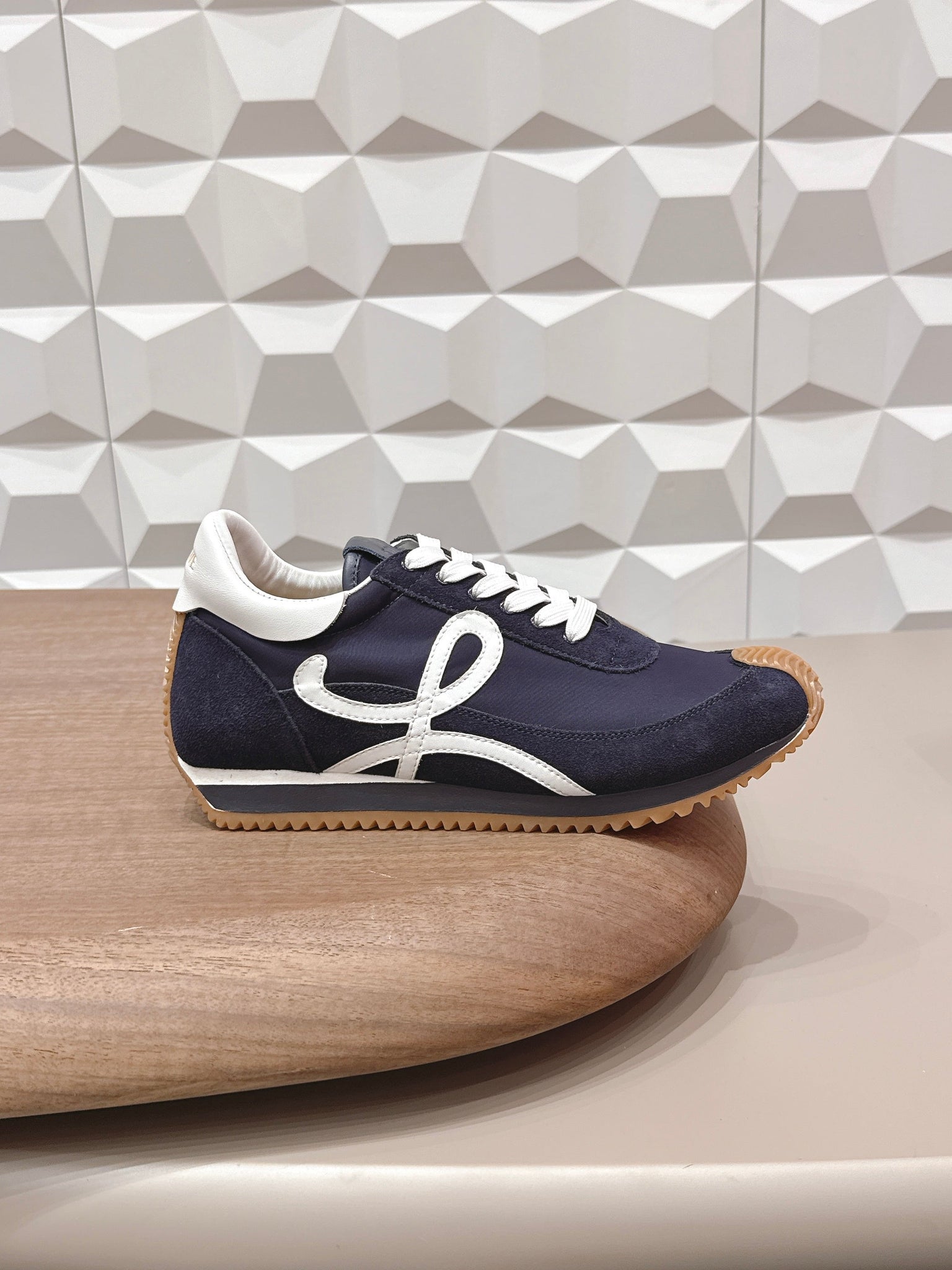 Loewe 26s Flow Runner Sneaker In Navy Blue Suede And White Calfskin