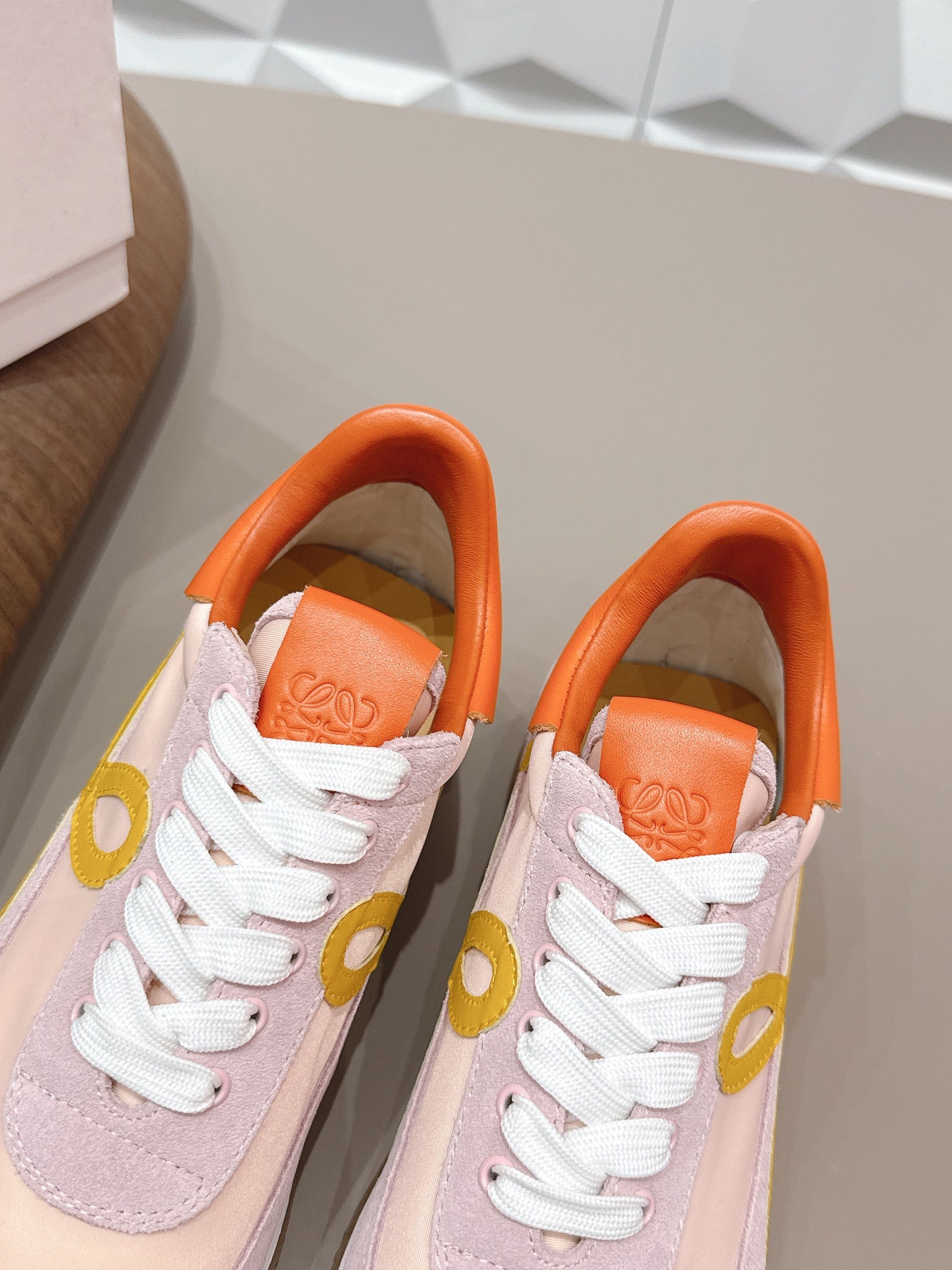 Loewe 26s Flow Runner Sneaker In Light Pink Suede And Orange Calfskin