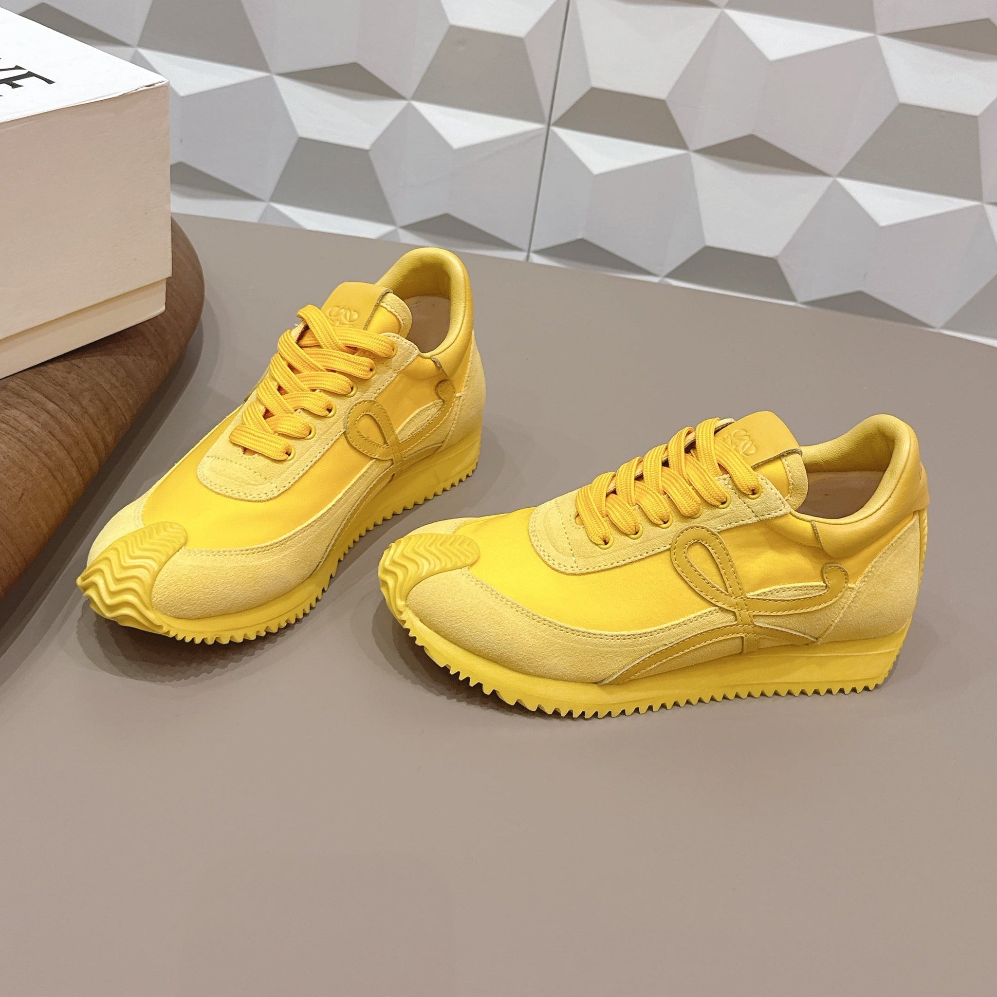 Loewe 26s Flow Runner Sneaker In Yellow Suede And Calfskin