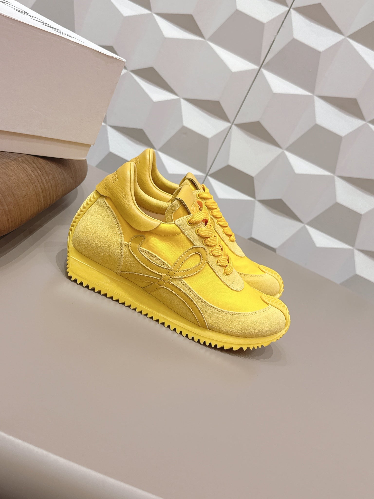Loewe 26s Flow Runner Sneaker In Yellow Suede And Calfskin
