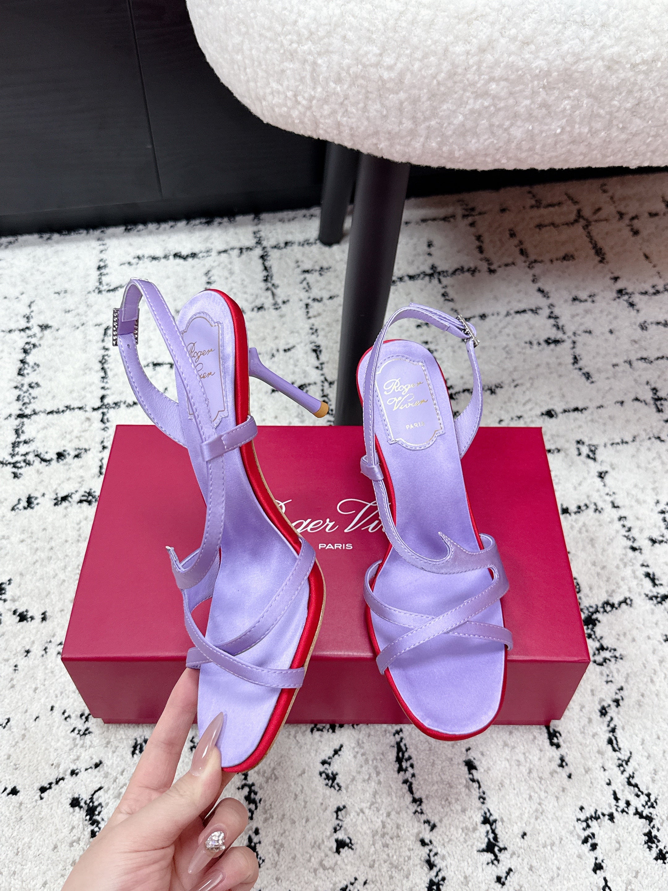 RV Rose Vivier Sandals 10cm Purple Satin 617304
