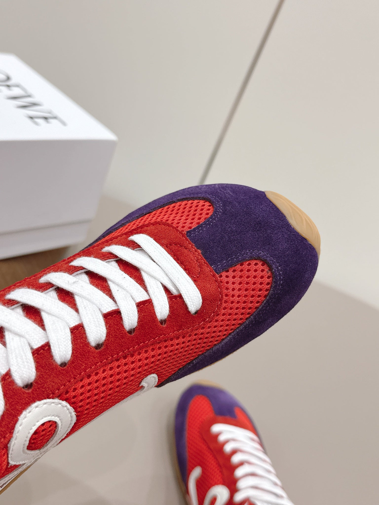 Loewe 26s Ballet Runner 2.0 In Red And Dark Purple Suede And Mesh
