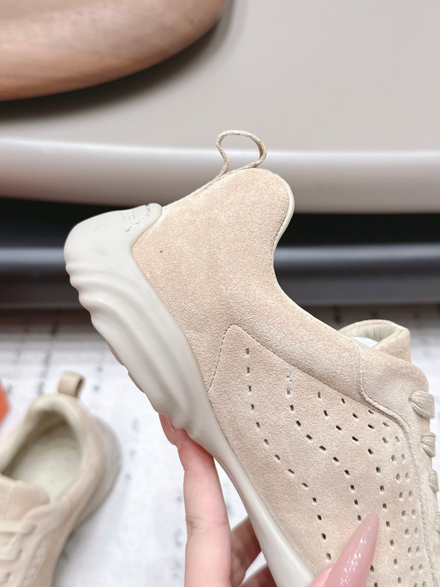 HM 26s Trail Sneakers In Beige Perforated Suede
