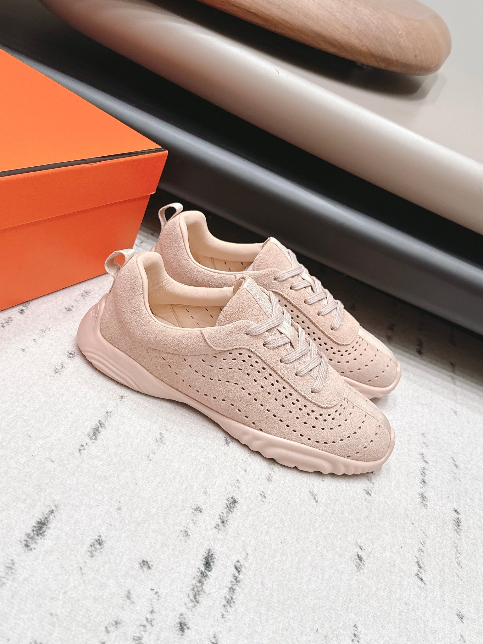 HM 26s Trail Sneakers In Light Pink Perforated Suede