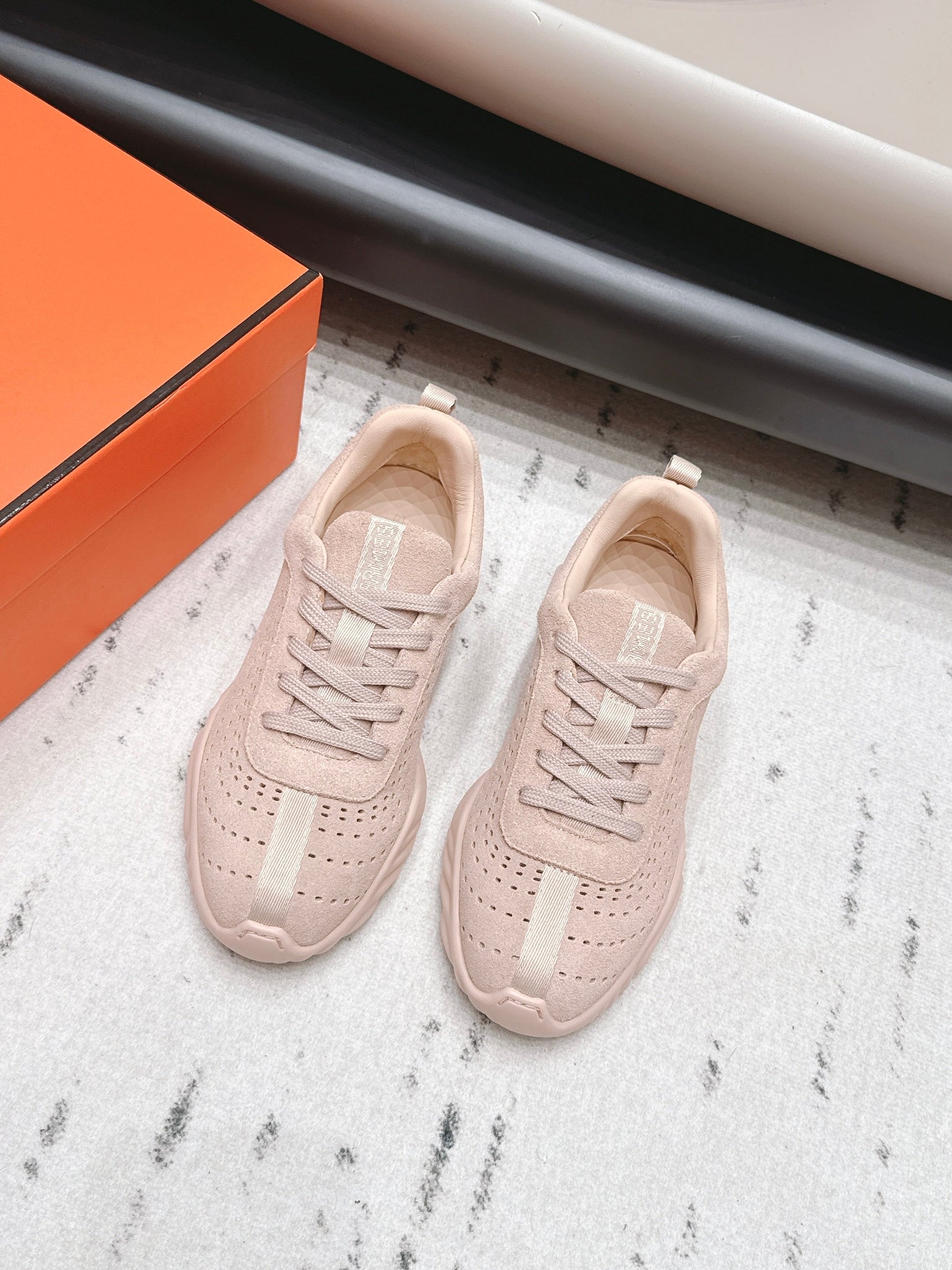 HM 26s Trail Sneakers In Light Pink Perforated Suede