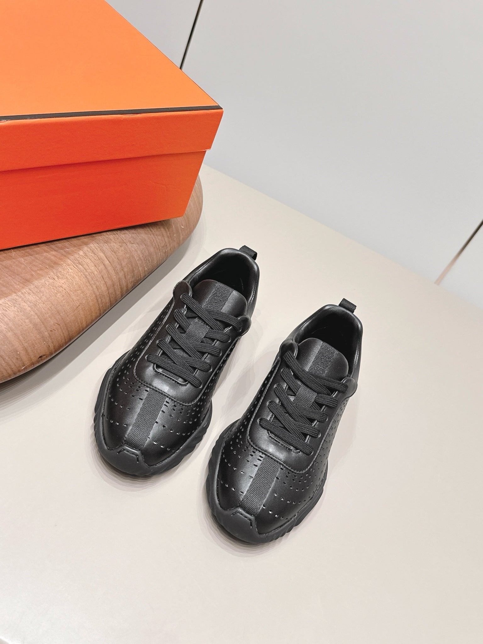 HM 26s Trail Sneakers In Black Perforated Calfskin