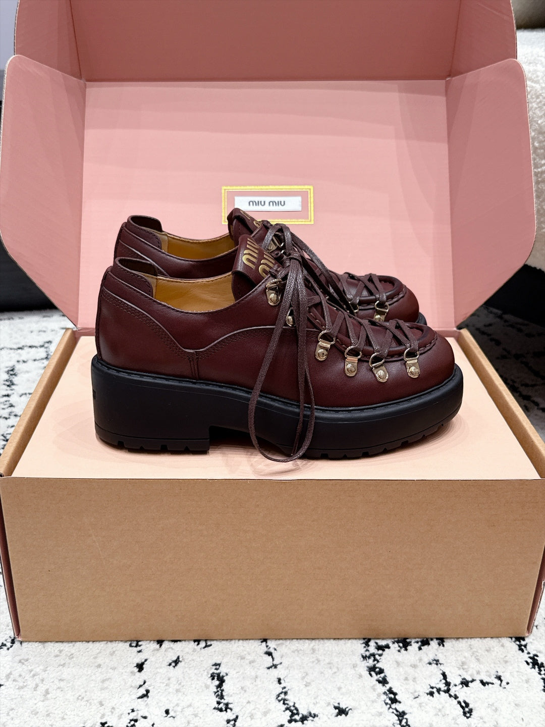 Miu Miu 26s Lace-up Loafers Caffe Leather 144419