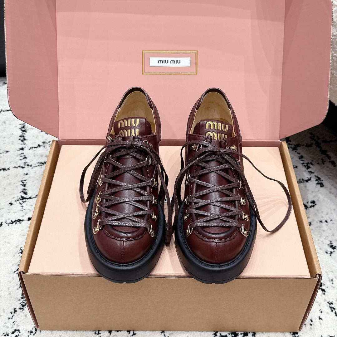 Miu Miu 26s Lace-up Loafers Caffe Leather 144419