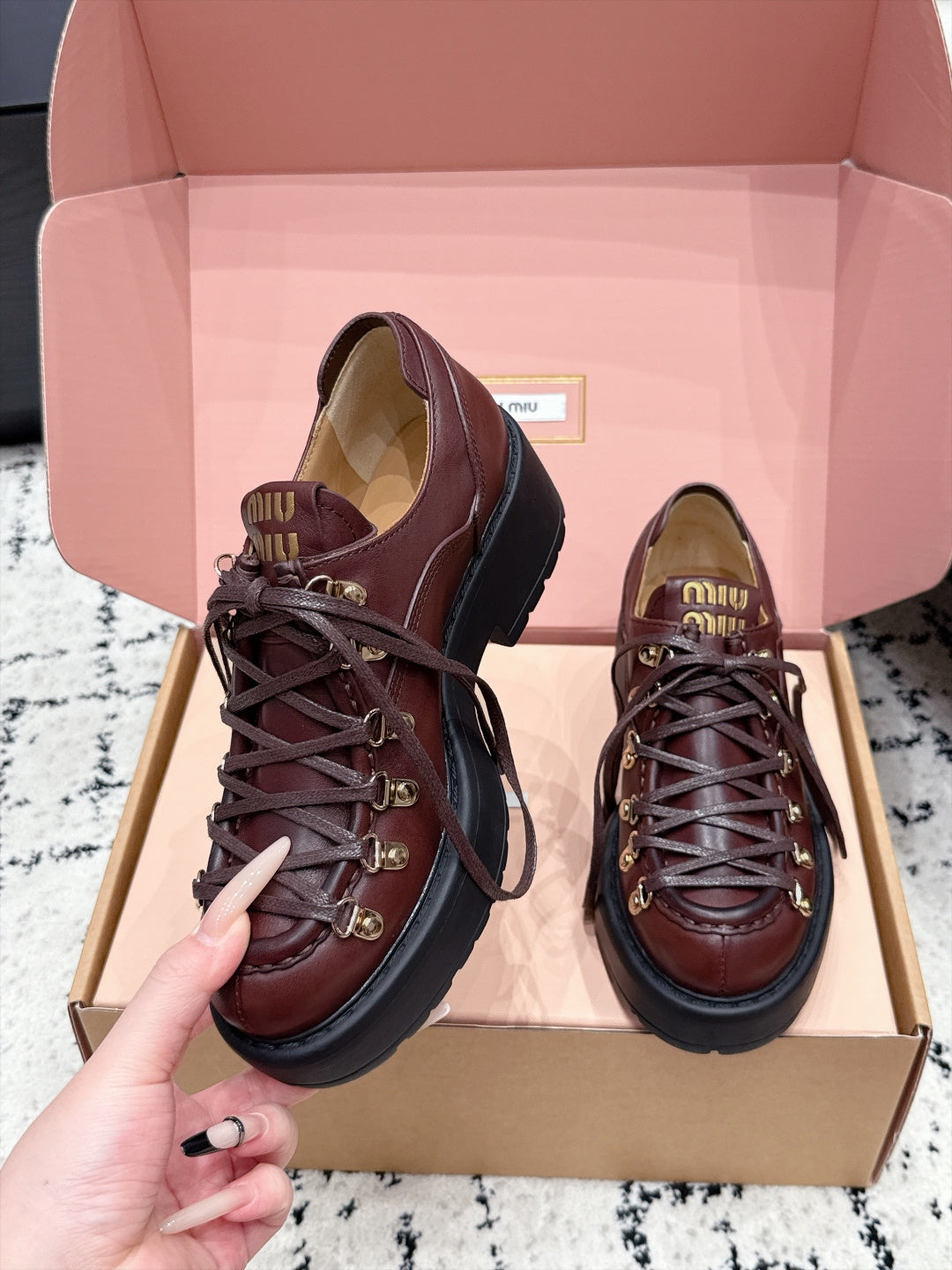 Miu Miu 26s Lace-up Loafers Caffe Leather 144419